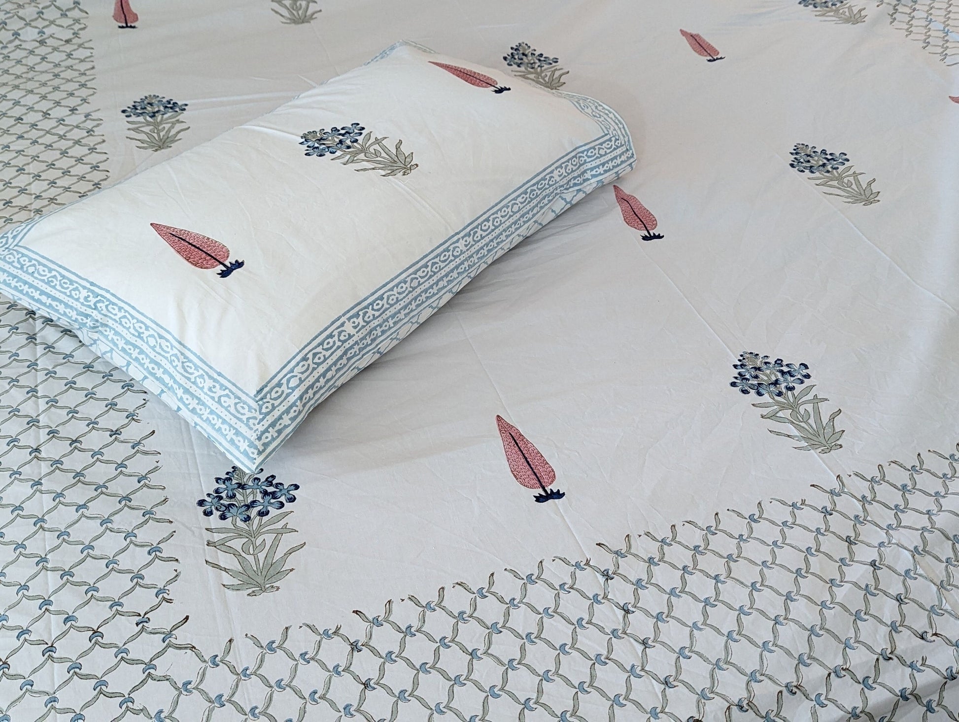 Hand Block Floral Motif Flat Sheet