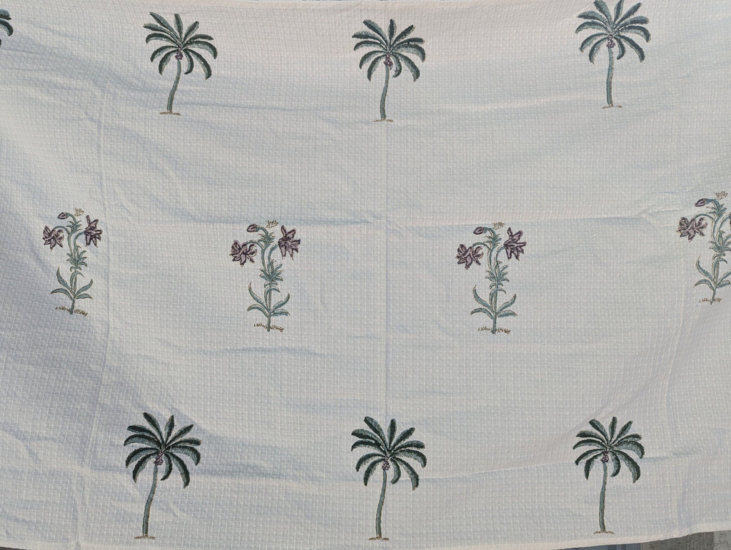 Tropical style Hand Block Printed Cotton 3-piece Towel Set (White Base)