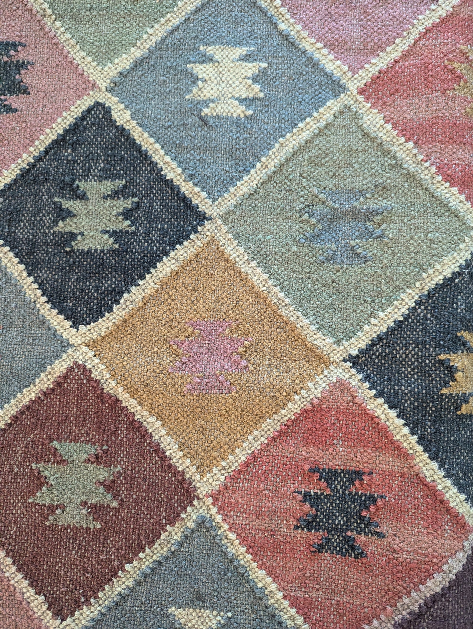 Rustic Handwoven Geometric Mosiac Pattern Accent or Area Rug or Carpet