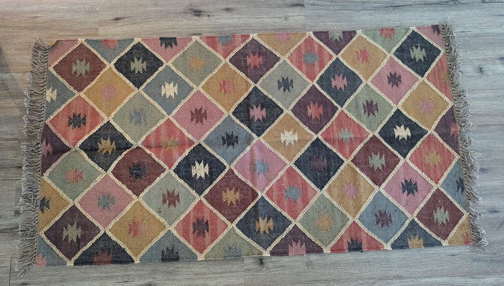 Rustic Handwoven Geometric Mosiac Pattern Accent or Area Rug or Carpet
