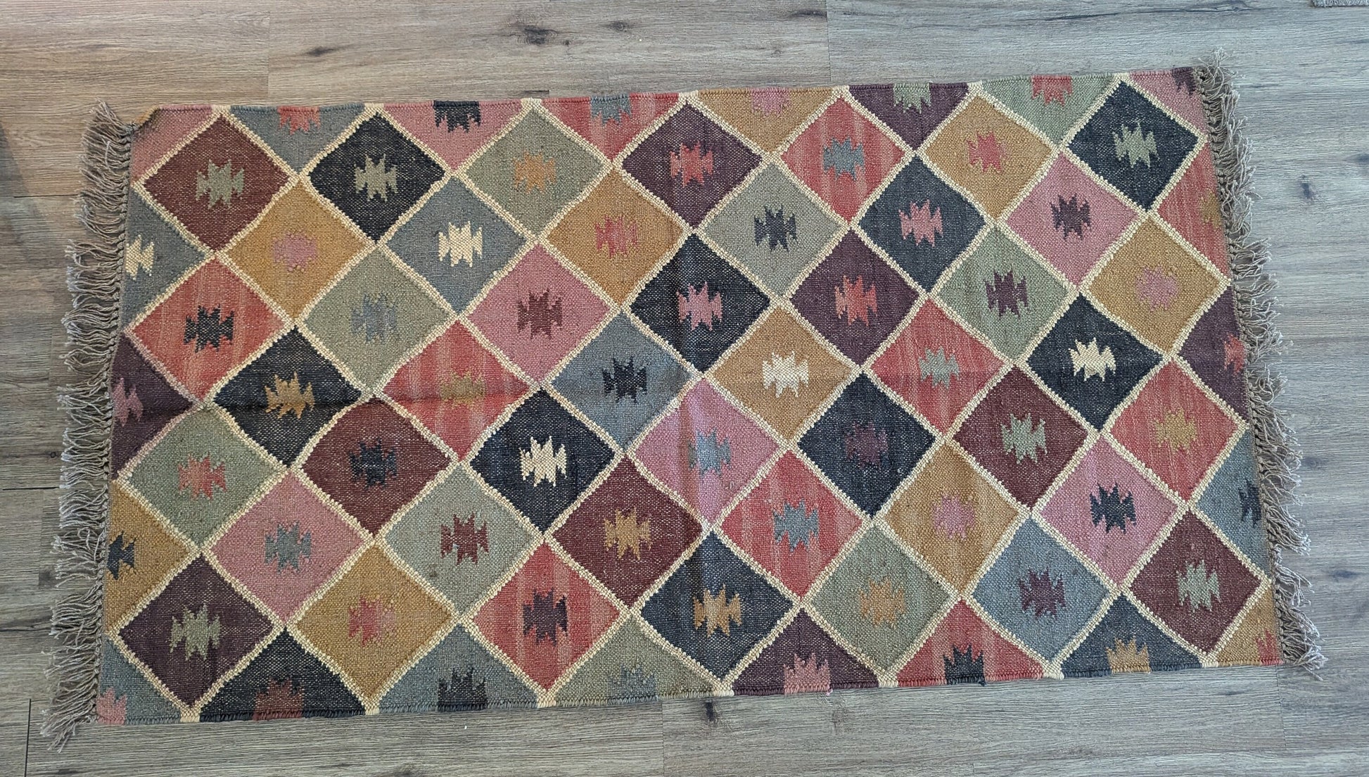 Rustic Handwoven Geometric Mosiac Pattern Accent or Area Rug or Carpet