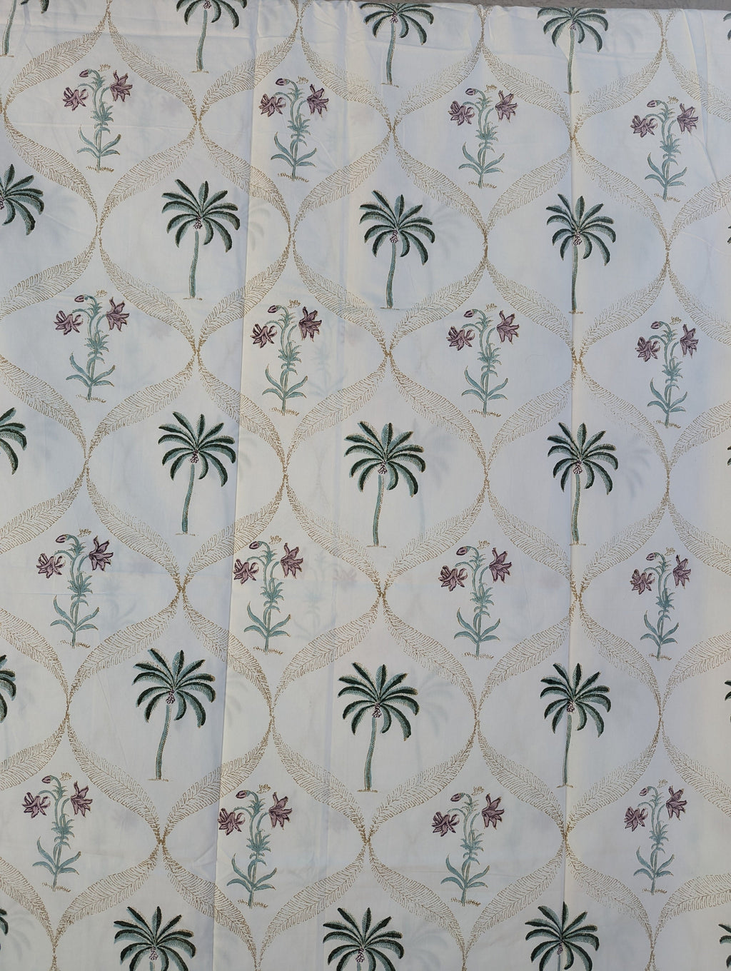 Tropical Style Jaipuri Hand Block Floral Percale Cotton Queen Flat Sheet (White base with multi colored pattern)