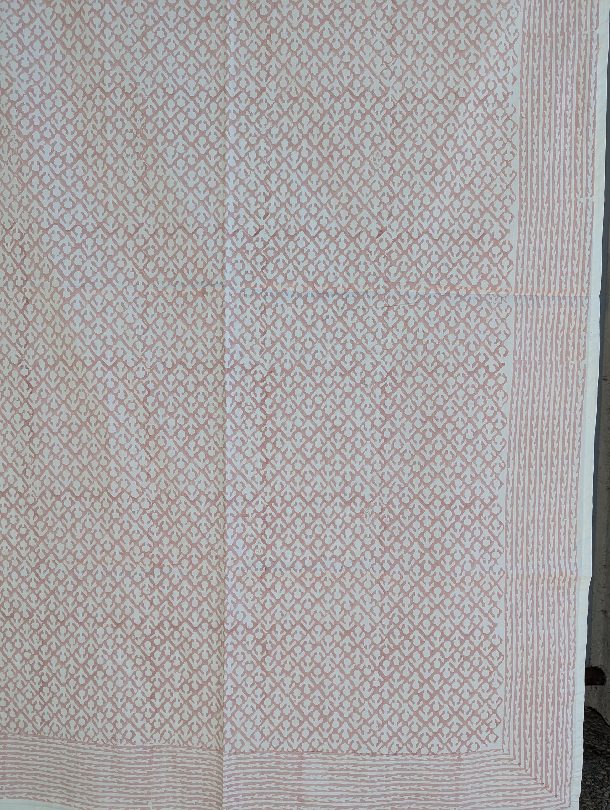 Vintage Style Jaipuri Hand Block Floral Percale Cotton Twin XL Flat Sheet (Baby Pink base with white tulip pattern)