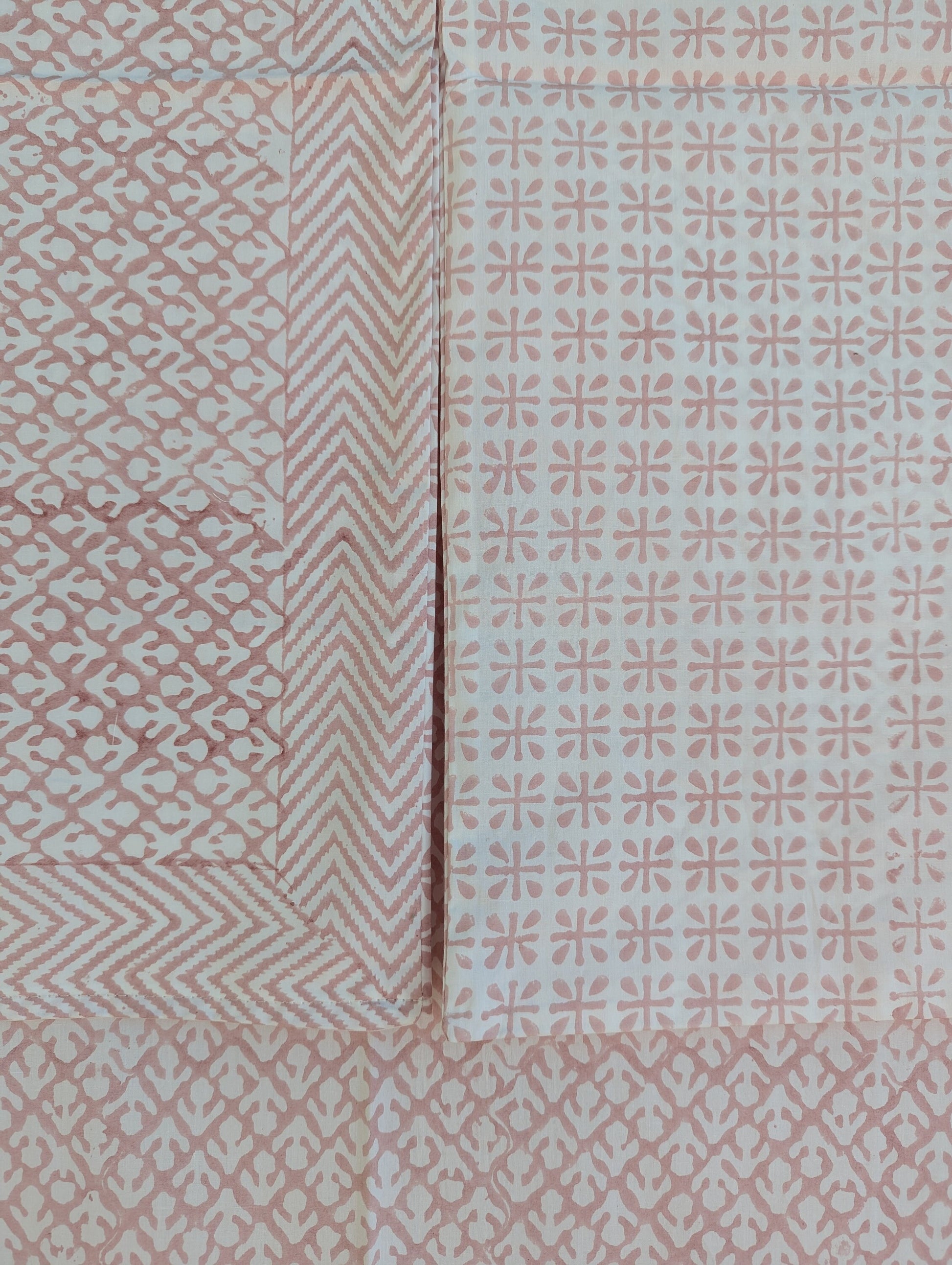 Vintage Style Jaipuri Hand Block Floral Percale Cotton Twin XL Flat Sheet (Baby Pink base with white tulip pattern)