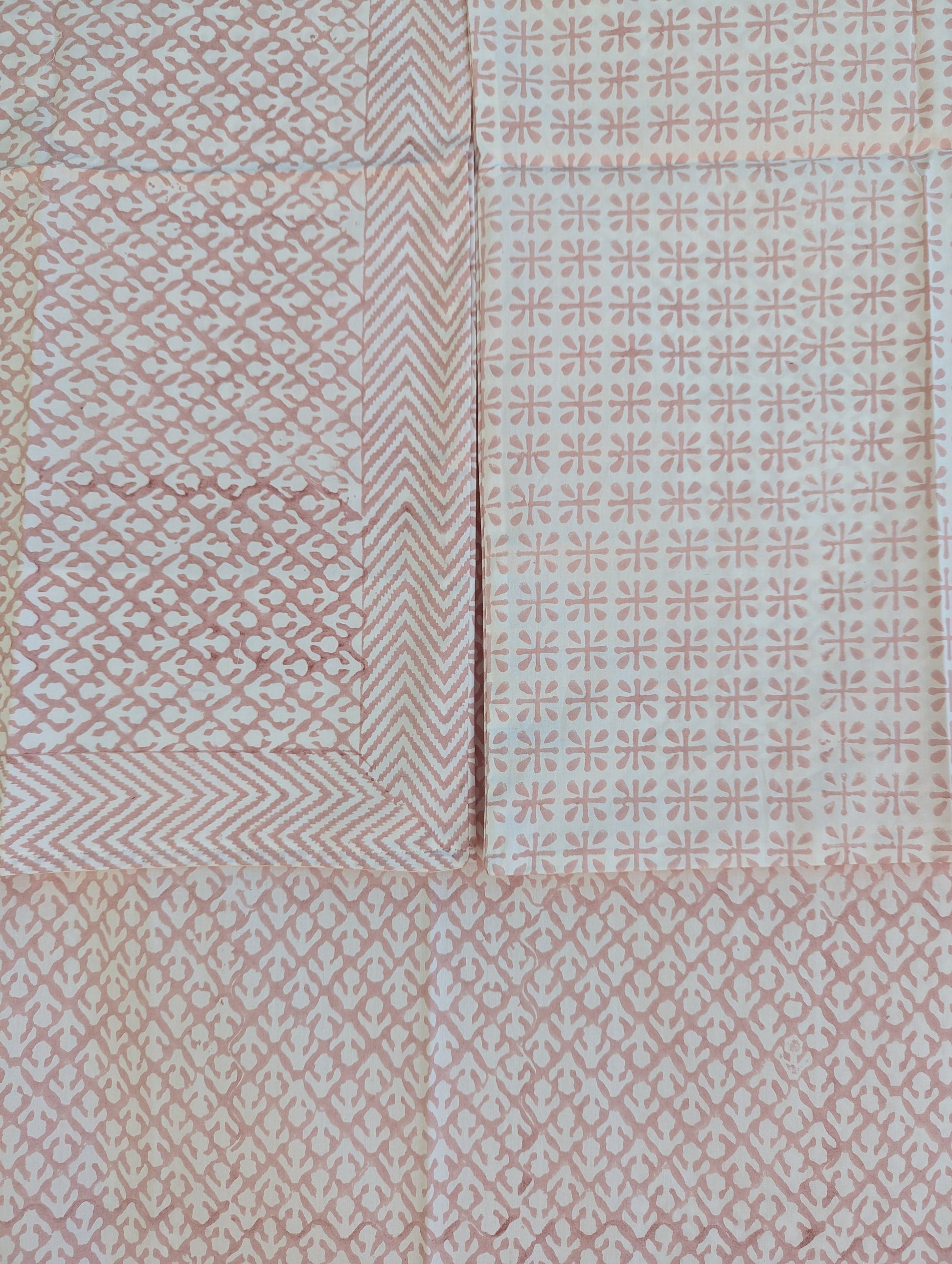Vintage Style Jaipuri Hand Block Floral Percale Cotton Twin XL Flat Sheet (Baby Pink base with white tulip pattern)