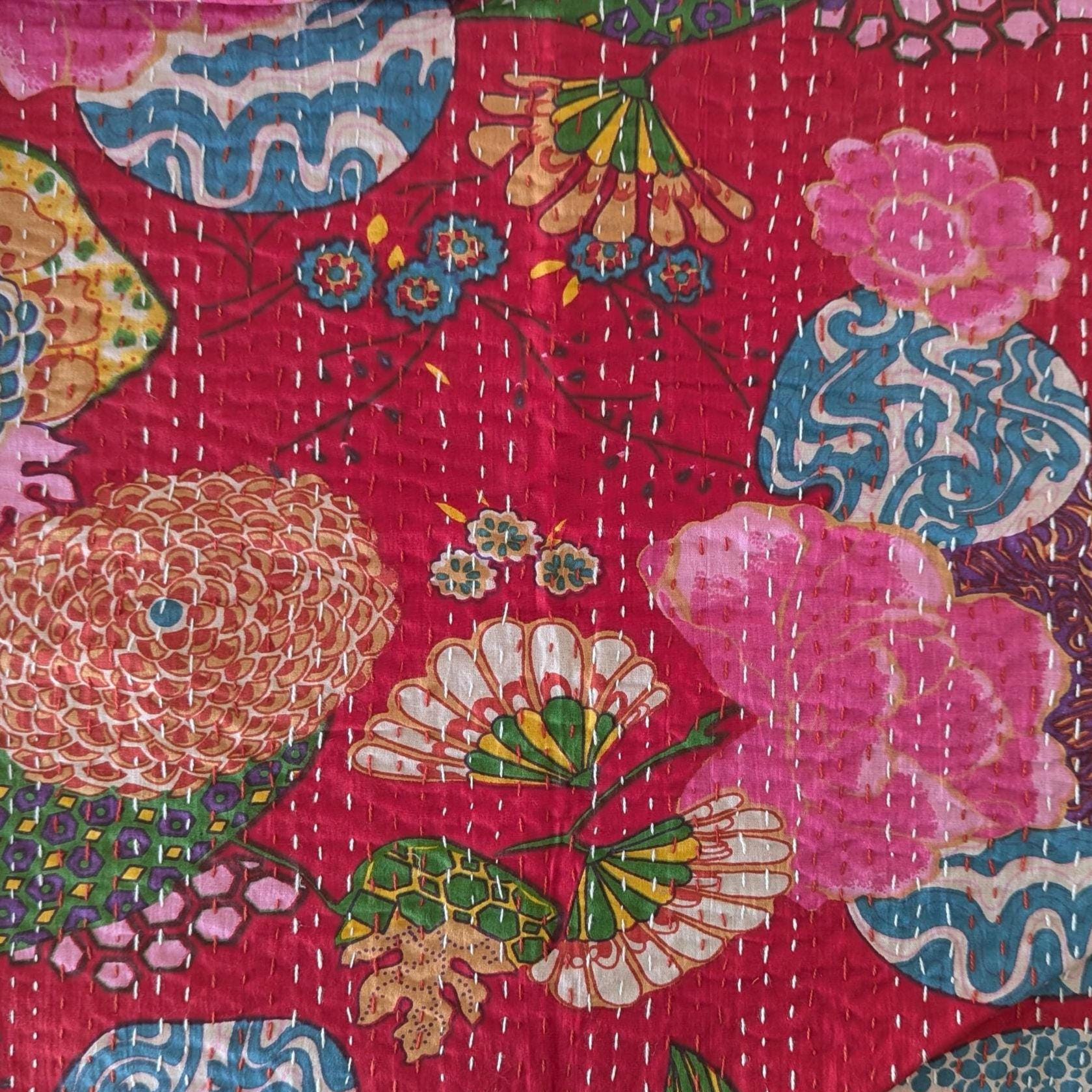 Kantha Stitch Throw Pillow or Cushion Covers: 16 x 16 inches