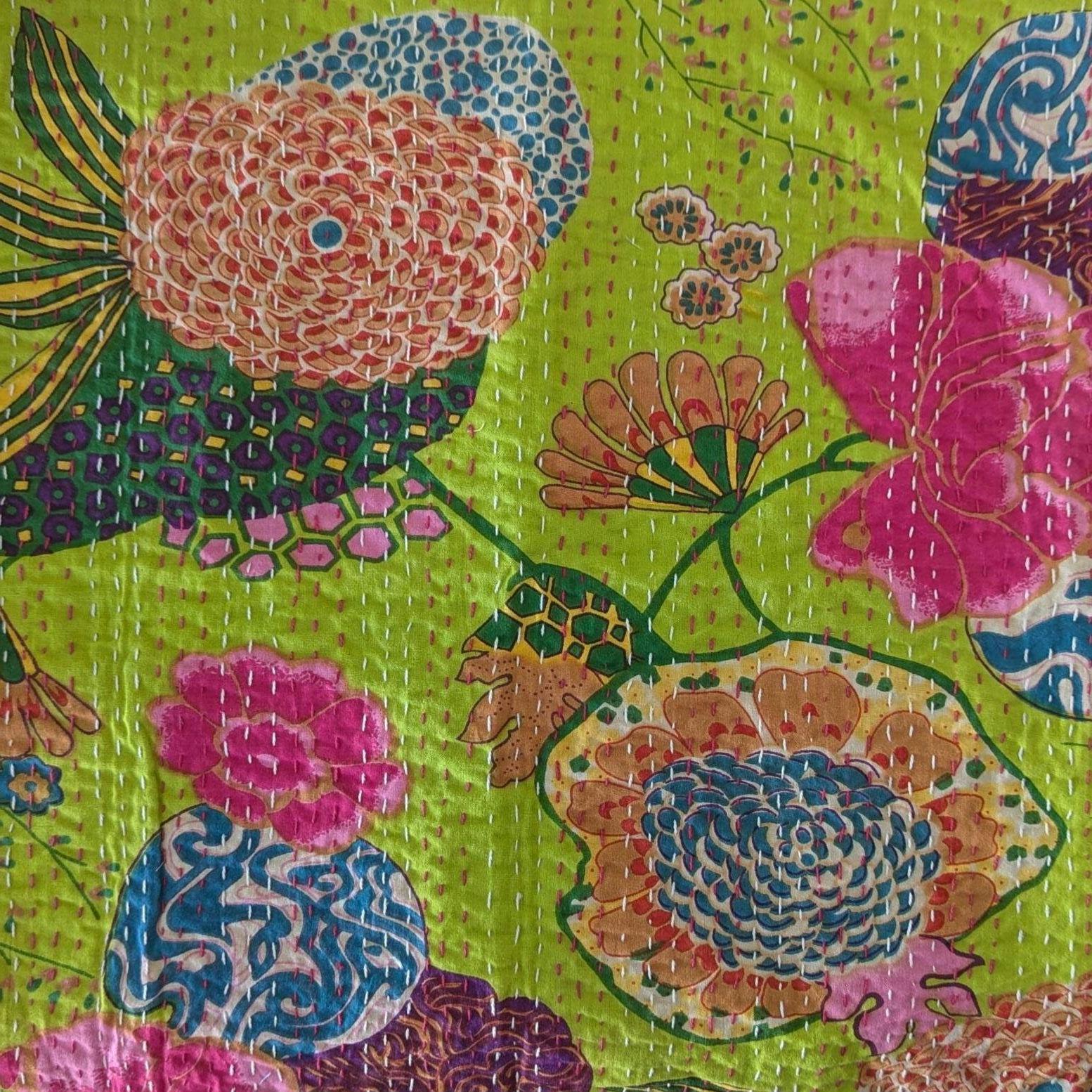 Kantha Stitch Throw Pillow or Cushion Covers: 16 x 16 inches