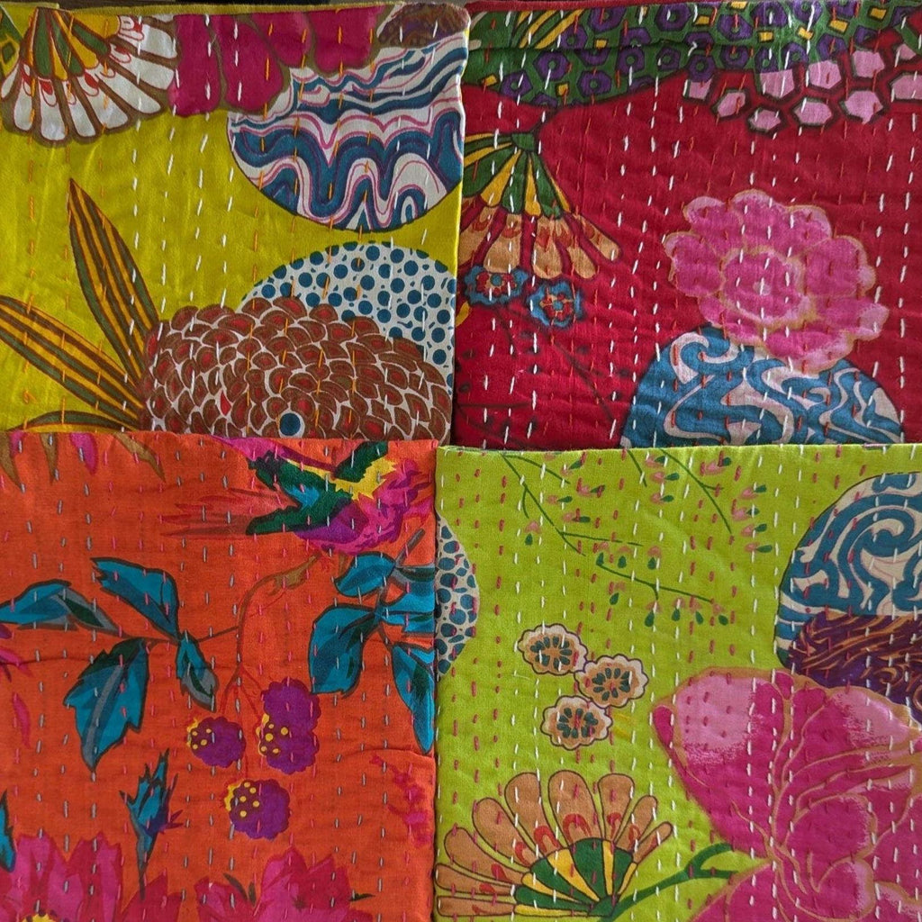 Kantha Stitch Throw Pillow or Cushion Covers: 16 x 16 inches