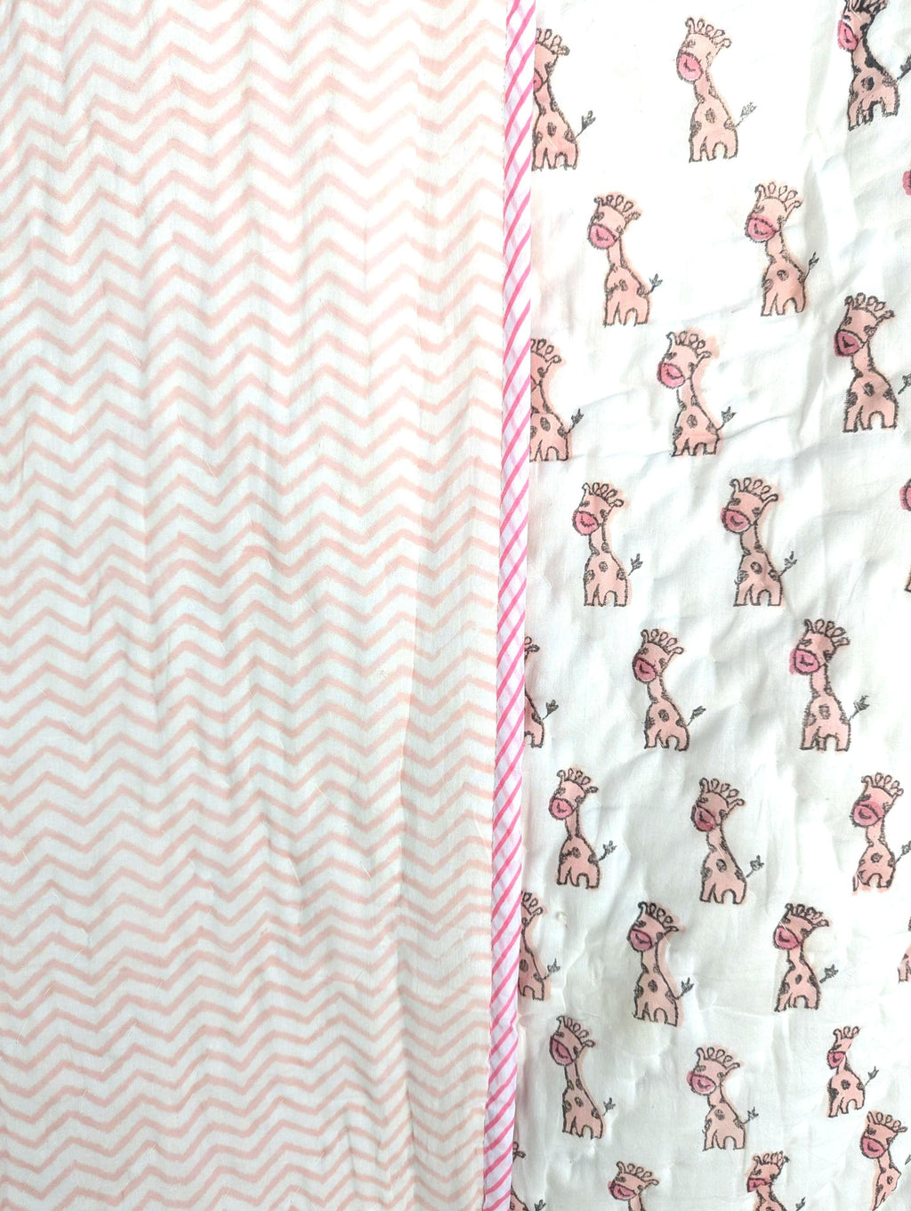 Cute Giraffe Handcrafted Block Print Baby or Kids Soft Cotton Reversible Blanket (42x60 inches)