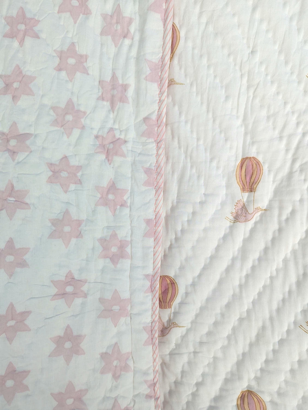 Flying Crane Handcrafted Block Print Baby or Kids Soft Cotton Reversible Blanket (42x60 inches)