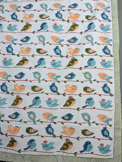 Birdie Block Print Percale Cotton Baby Flat Sheet (40x60 inches)