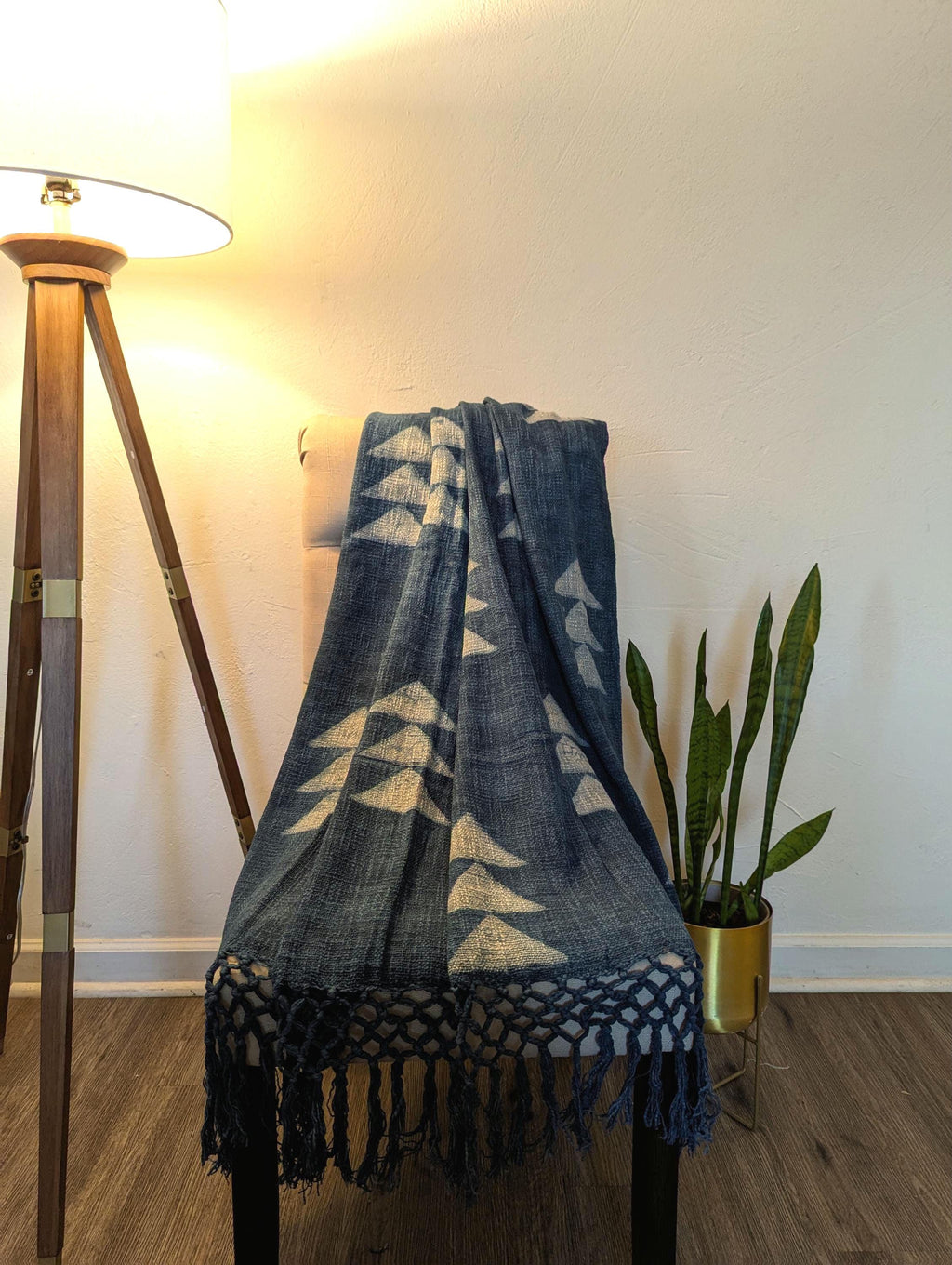 Boho style Indigo Geometric Stacked Triangles Block Print Throw