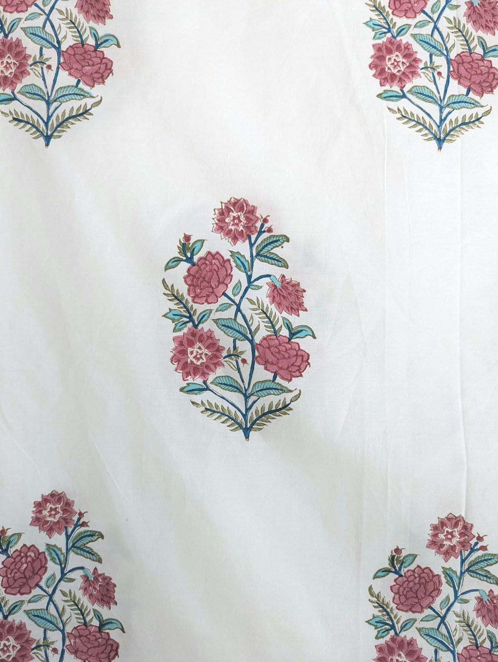 Hand Block Printed Pink Floral Queen size Flat Sheet