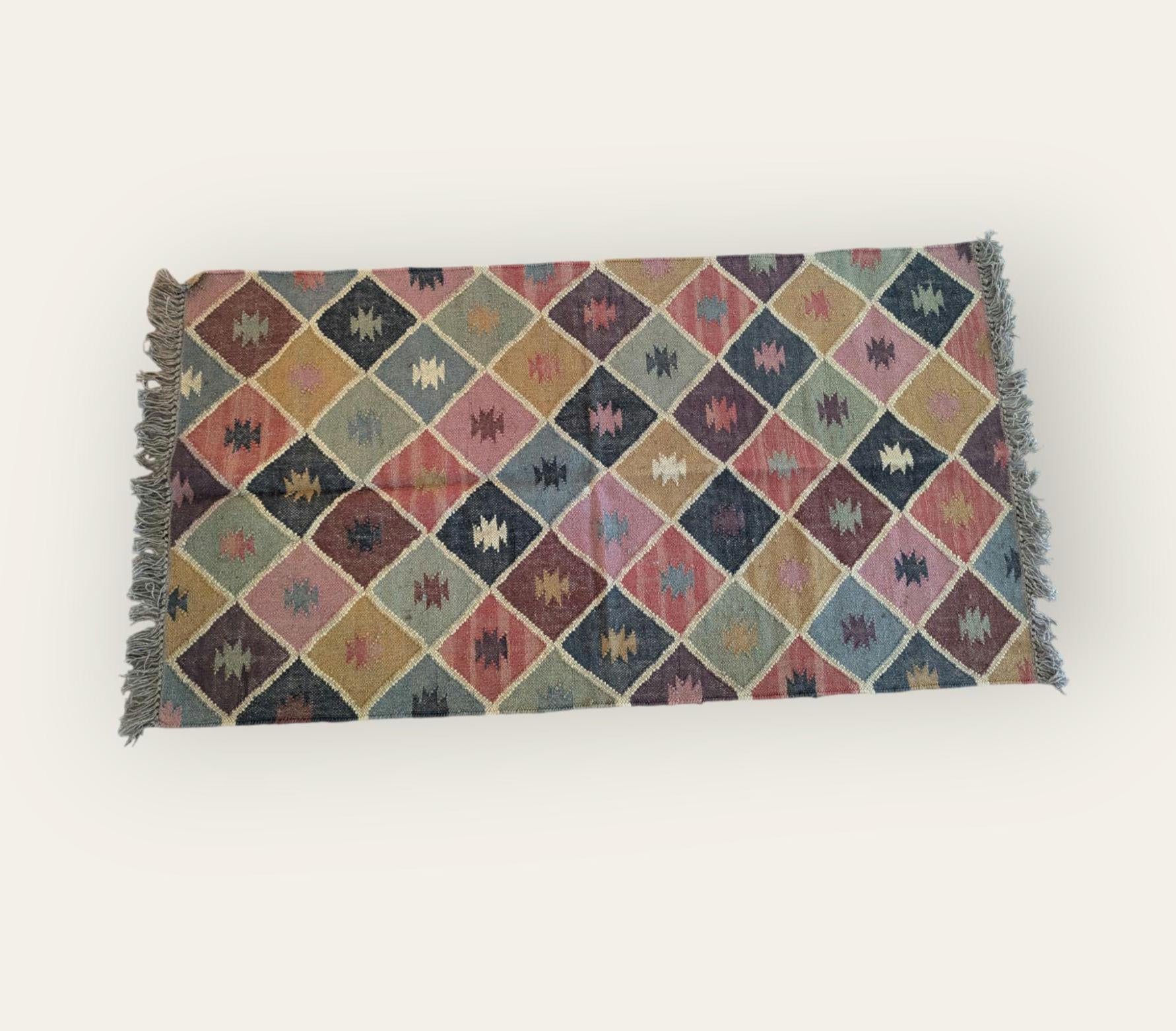 Rustic Handwoven Geometric Mosiac Pattern Accent or Area Rug or Carpet