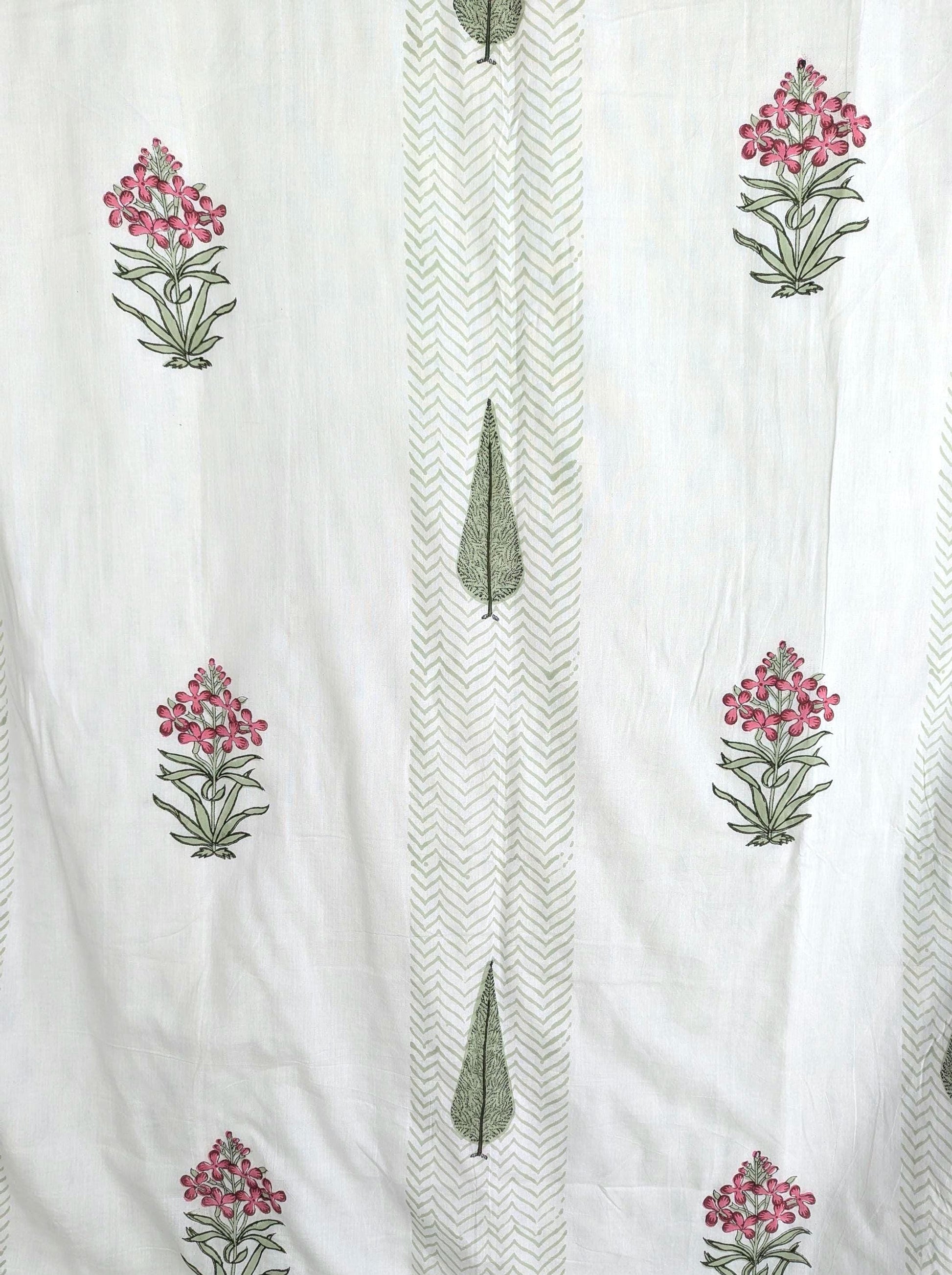 Extremely Soft Handcrafted Floral Block Print Cotton Double Size Reversible Quilt or Blanket (86x108 inches)