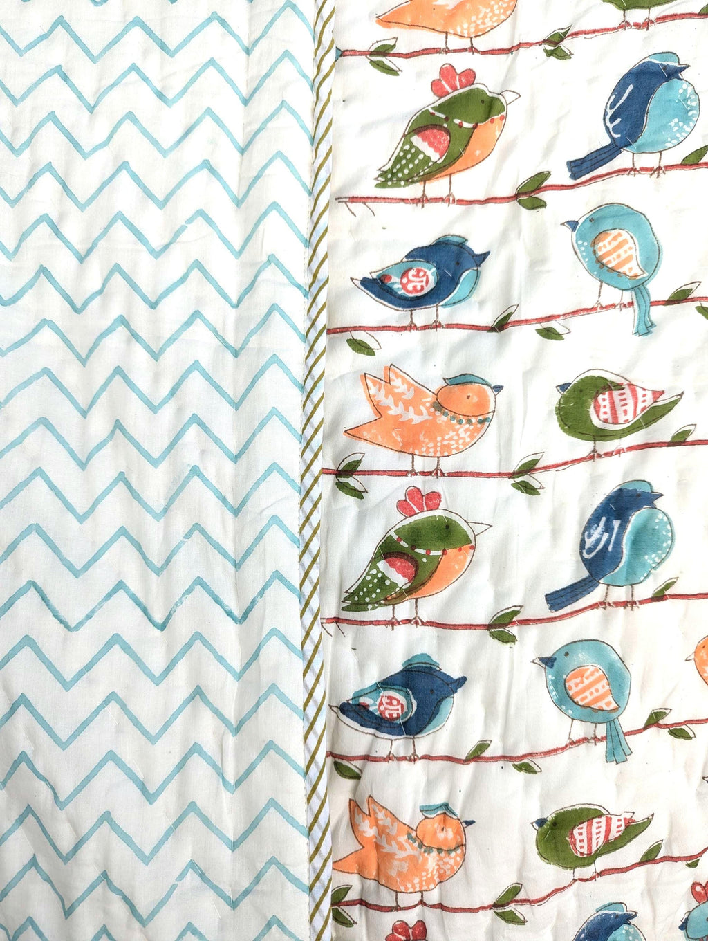 Birdie Giraffe Deer Crane Handcrafted Block Print Baby or Kids Soft Cotton Reversible Blanket (42x60 inches)