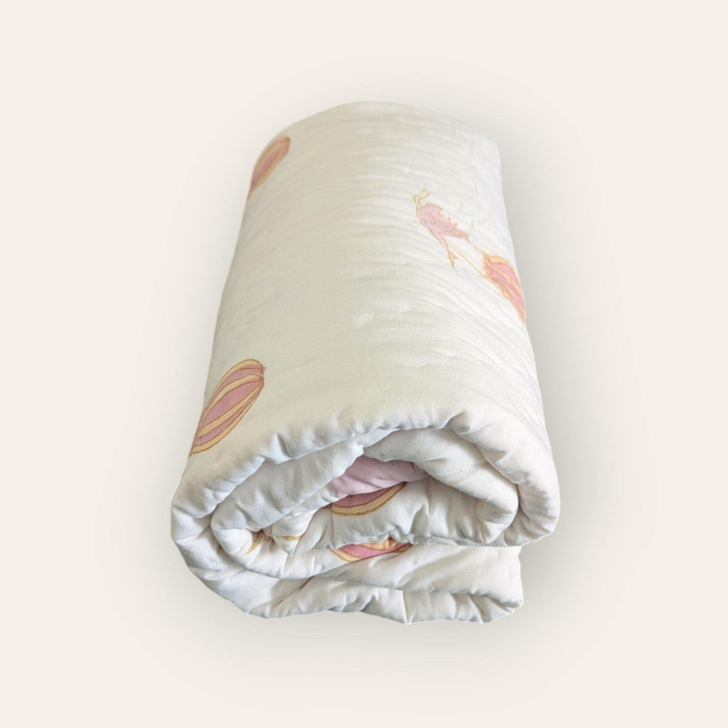 Flying Crane Handcrafted Block Print Baby or Kids Soft Cotton Reversible Blanket (42x60 inches)