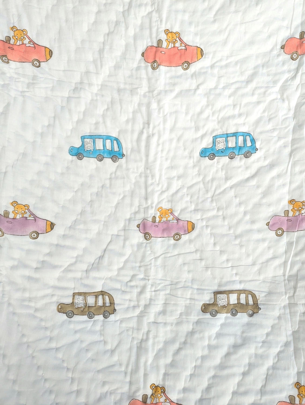 Colorful Cars Handcrafted Block Print Baby or Kids Soft Cotton Reversible Blanket (42x60 inches)