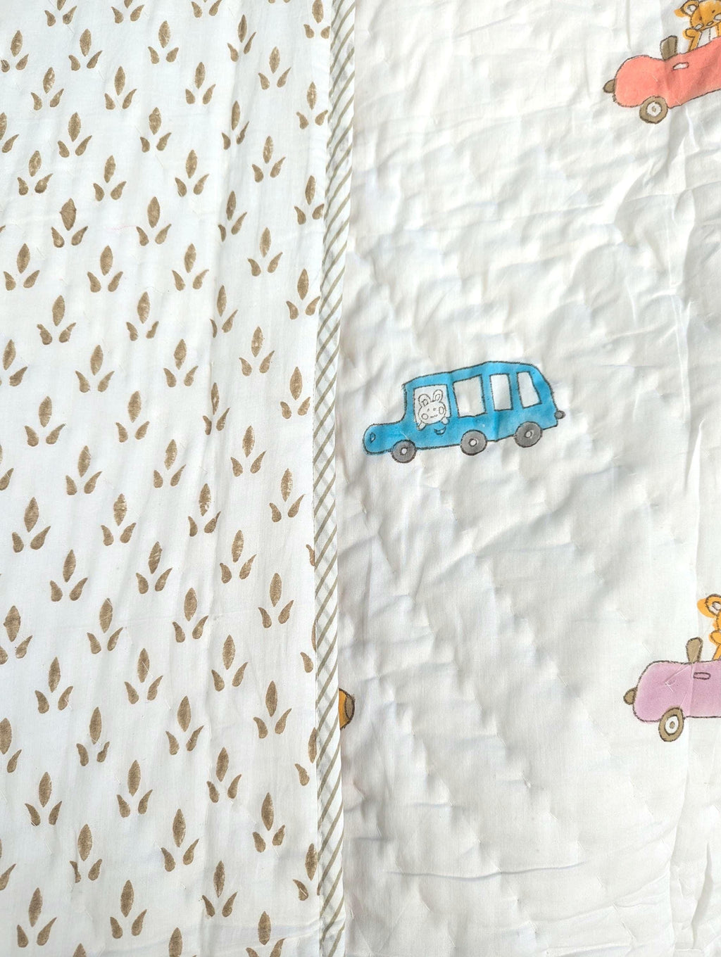 Colorful Cars Handcrafted Block Print Baby or Kids Soft Cotton Reversible Blanket (42x60 inches)