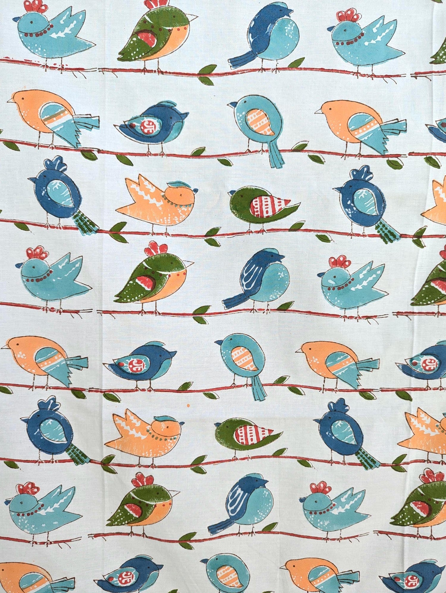 Birdie Block Print Percale Cotton Baby Flat Sheet (40x60 inches)