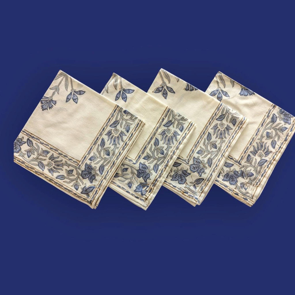 Hand Block Printed Floral Cotton Table Napkins (15x15 inches)