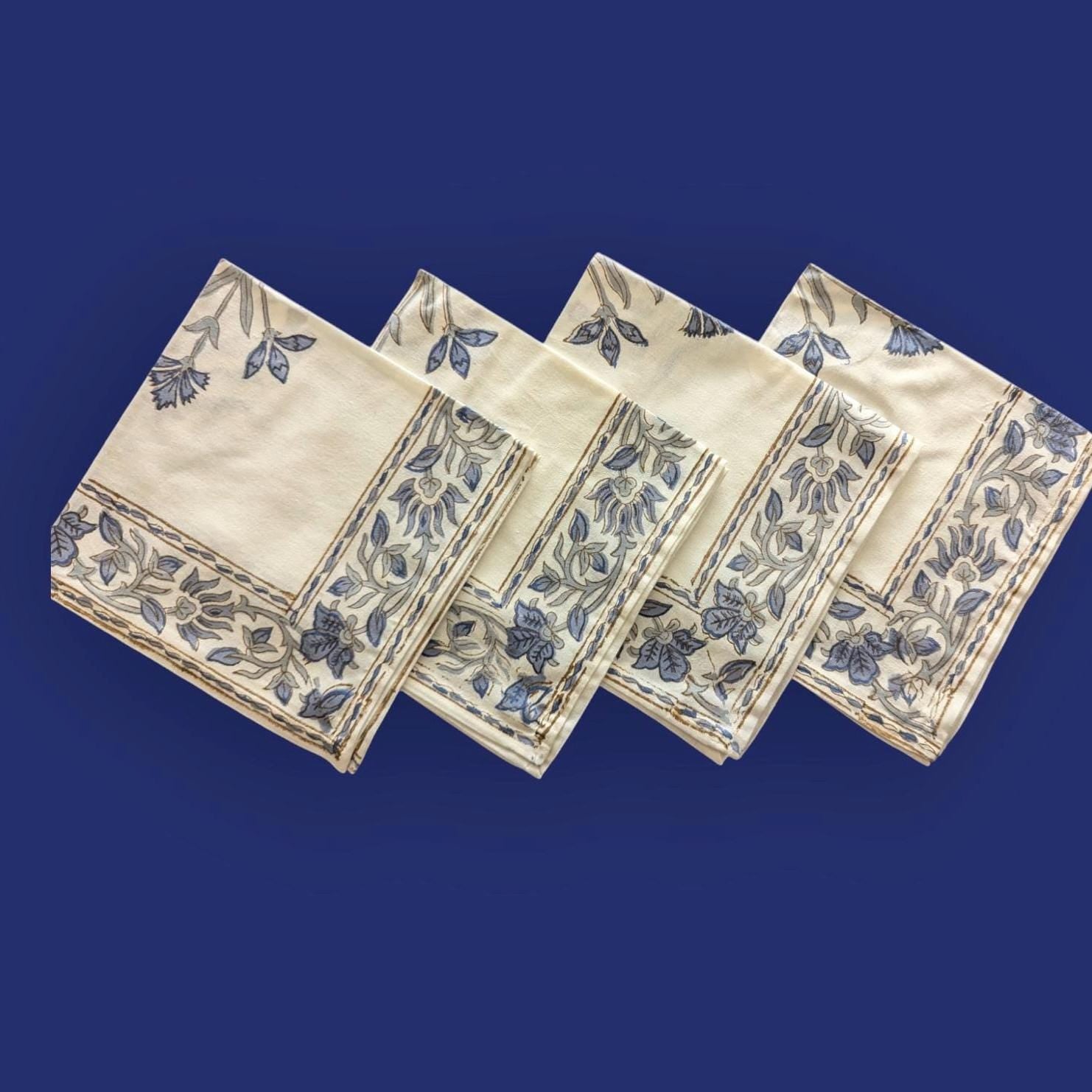 Hand Block Printed Floral Cotton Table Napkins (15x15 inches)