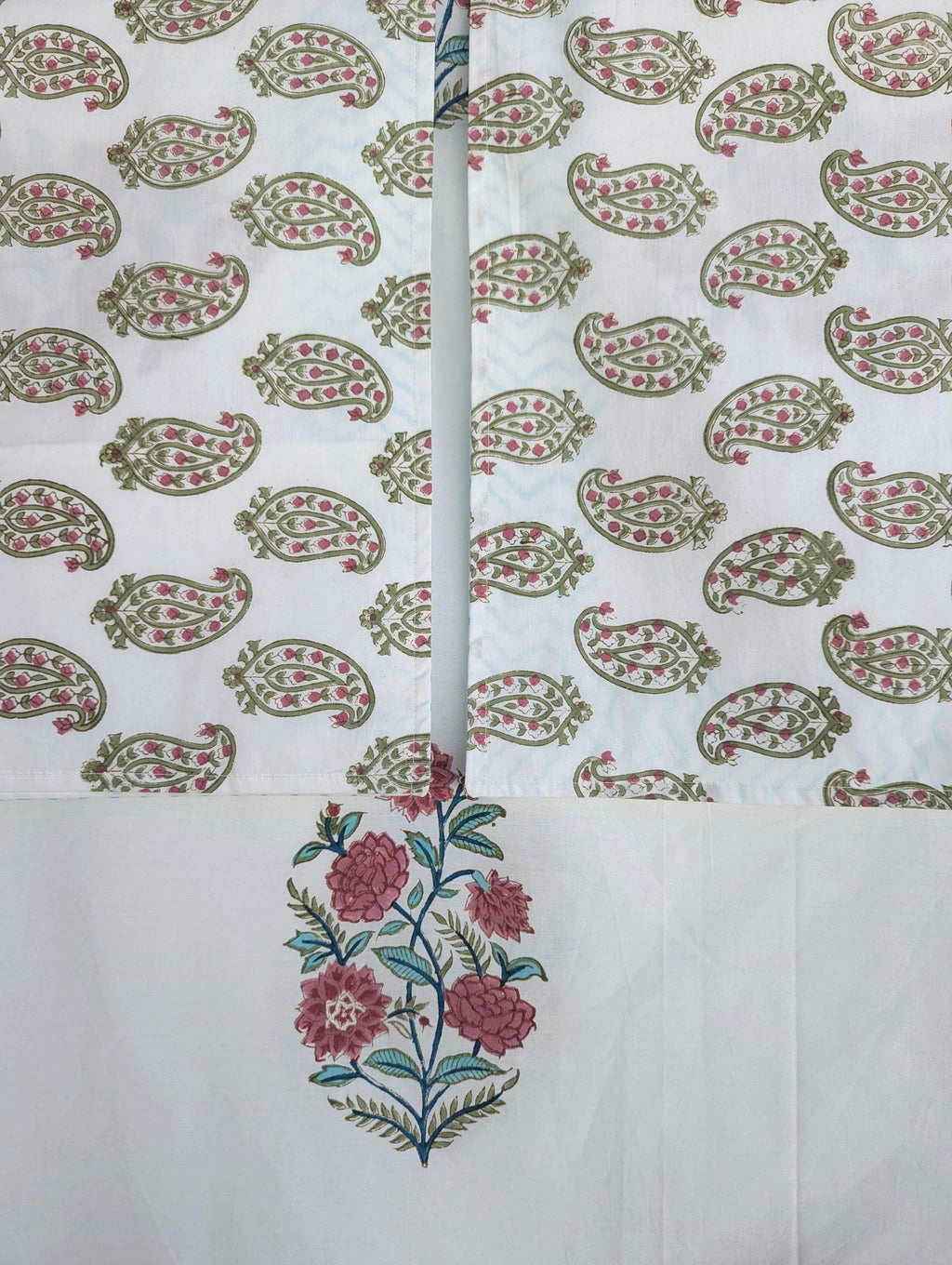 Hand Block Printed Pink Floral Queen size Flat Sheet