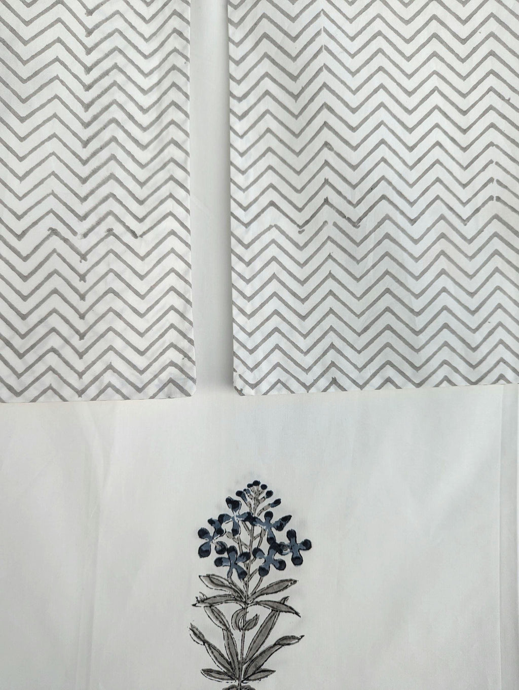 Jaipuri Hand Block Floral Percale Cotton Queen Flat Sheet (White base with floral motifs)