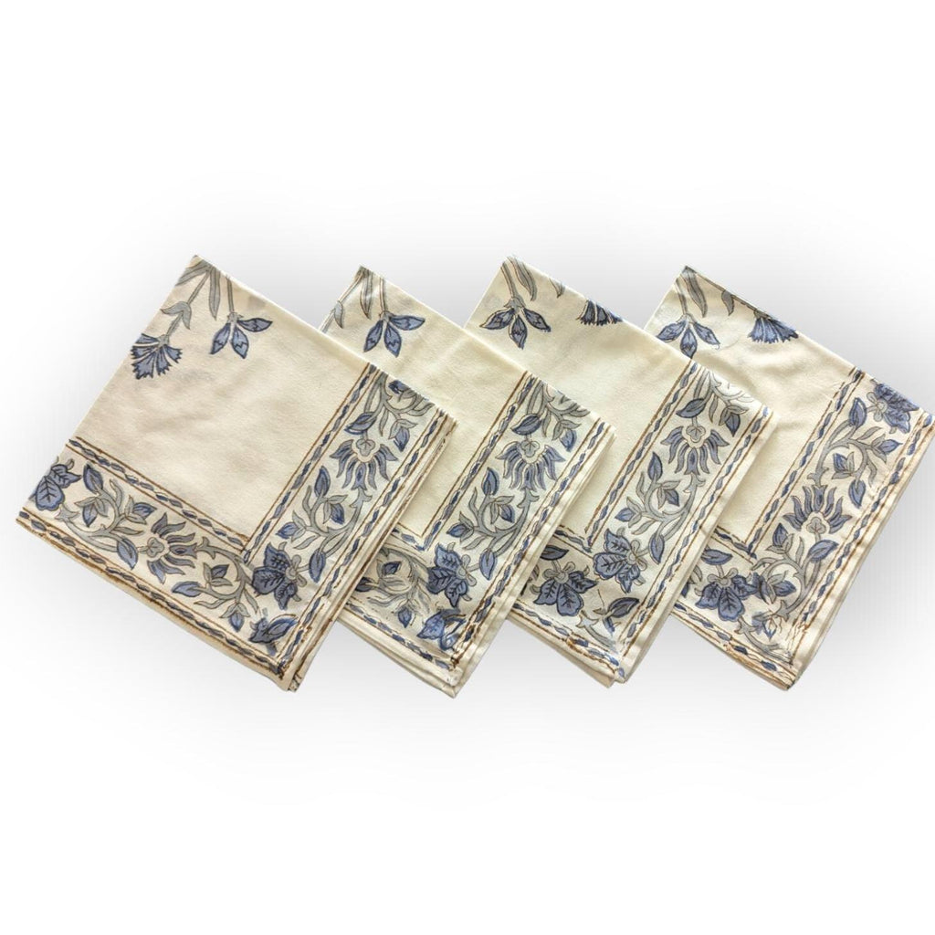Hand Block Printed Floral Cotton Table Napkins (15x15 inches)