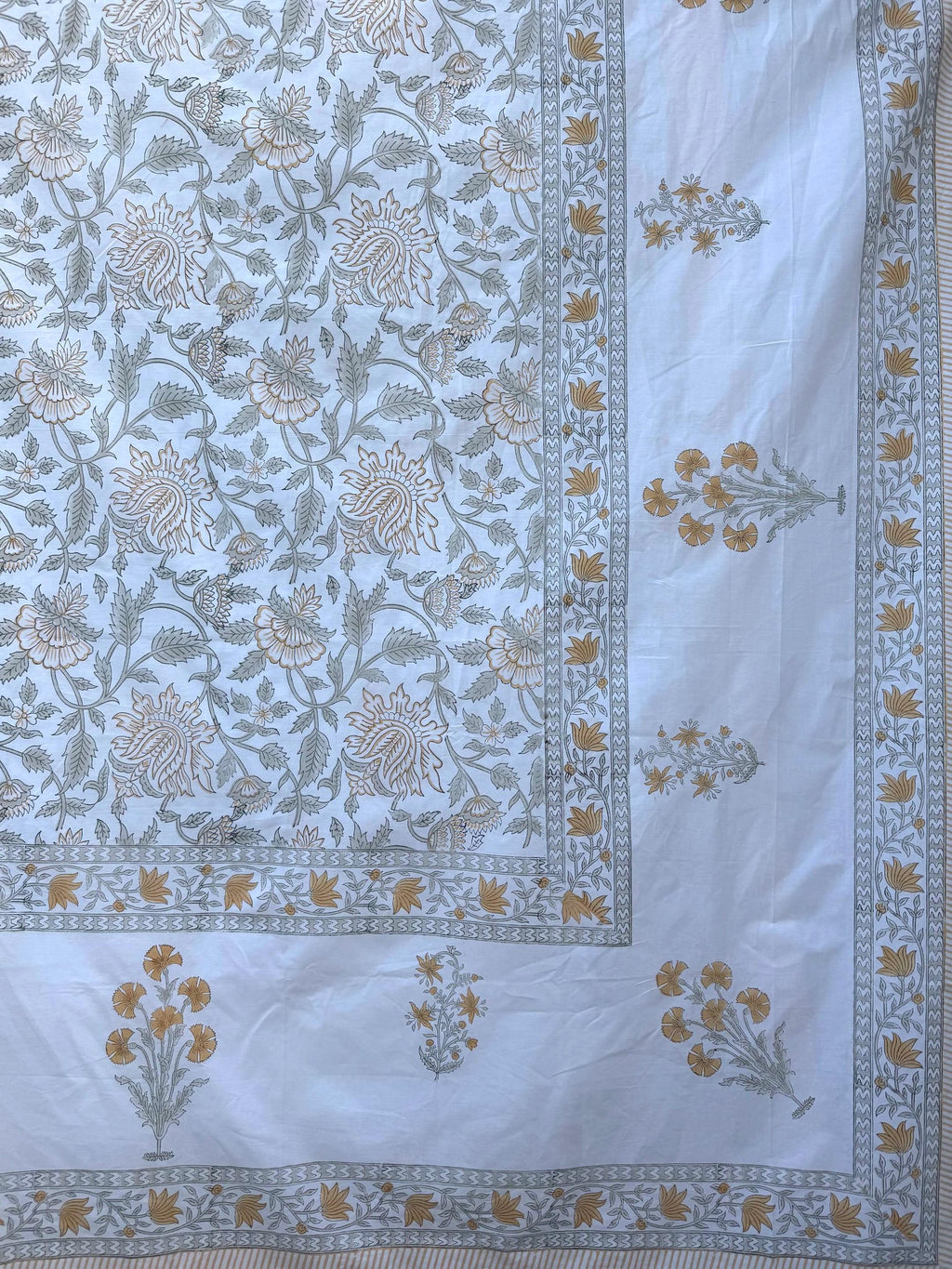 Flat or Fitted Hand Block Printed Peach Floral Percale Cotton Sheet (King and Queen sizes available)