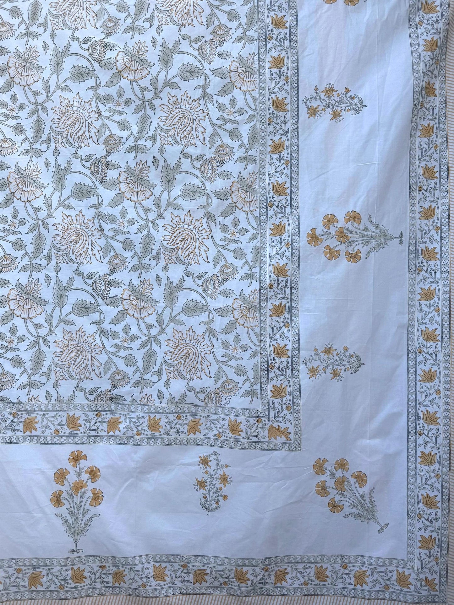 Hand Block Printed Peach Floral Percale Cotton Flat or Fitted Sheet (King and Queen sizes available)