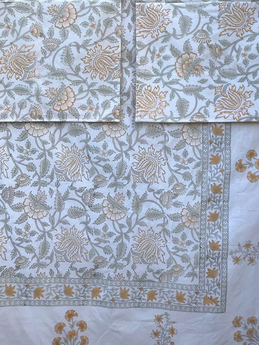 Flat or Fitted Hand Block Printed Peach Floral Percale Cotton Sheet (King and Queen sizes available)