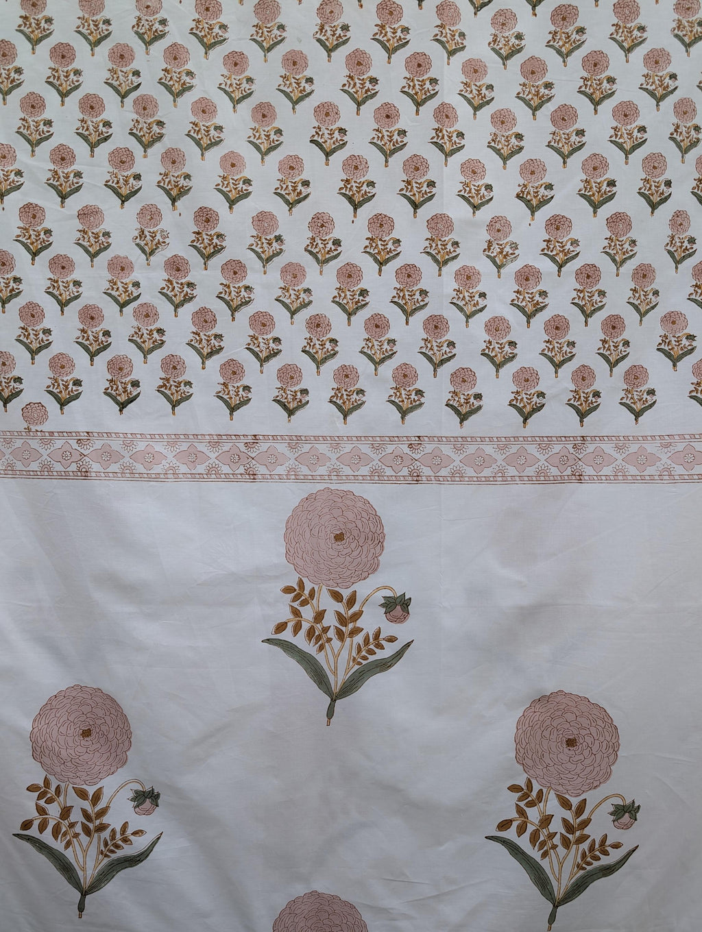Hand Block Printed Peach Dahlia Lightweight Fitted Sheet Queen and King Sizes available
