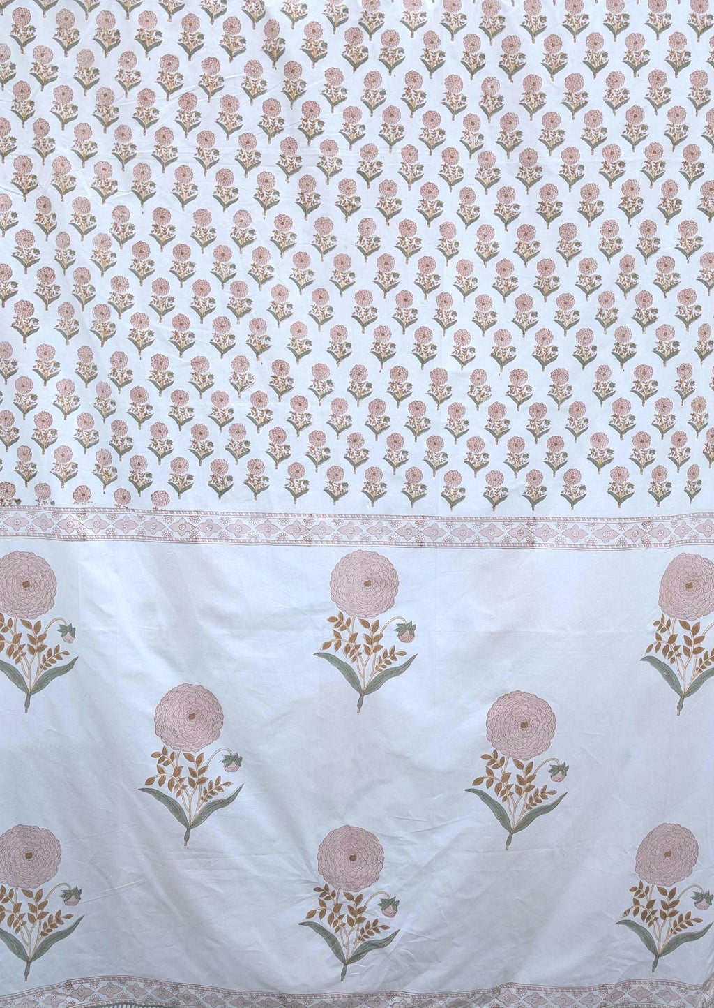 Hand Block Printed Peach Dahlia Lightweight Fitted Sheet Queen and King Sizes available