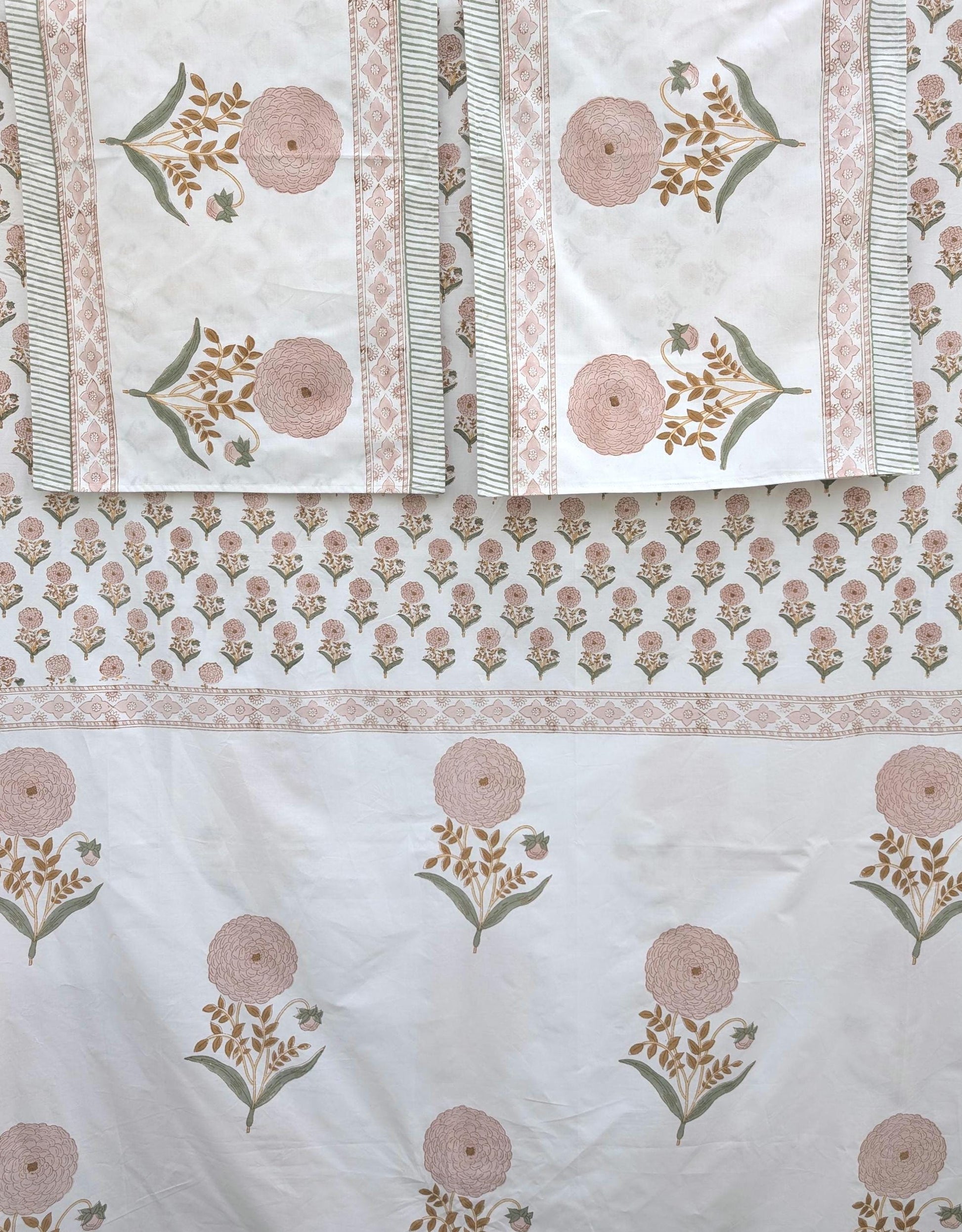 Flat or Fitted Hand Block Printed Peach Dahlia Lightweight Sheet (King, Cal King, Queen, Twin sizes available)