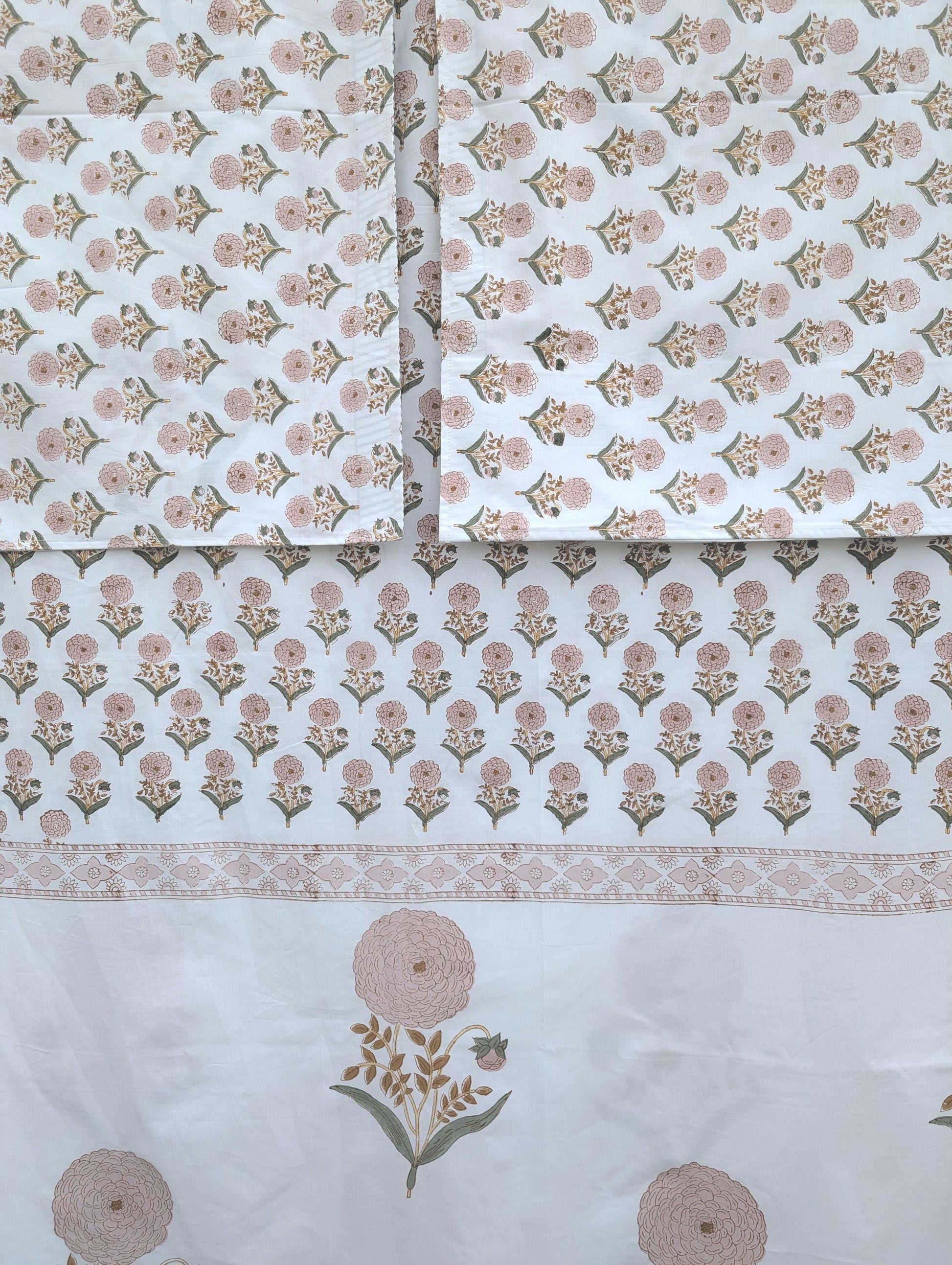 Flat or Fitted Hand Block Printed Peach Dahlia Lightweight Sheet (King, Cal King, Queen, Twin sizes available)