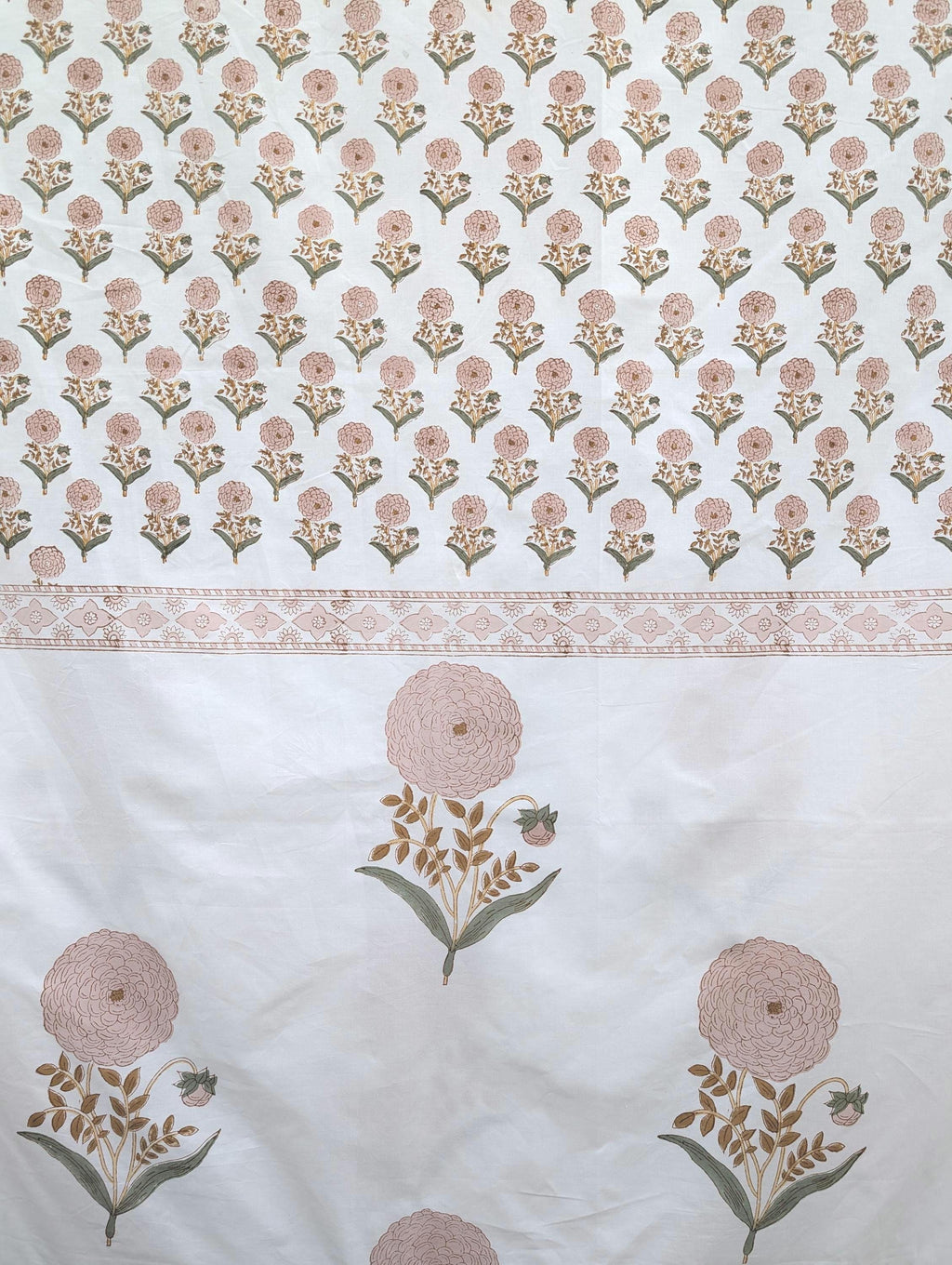 Flat or Fitted Hand Block Printed Peach Dahlia Lightweight Sheet (King, Cal King, Queen, Twin sizes available)