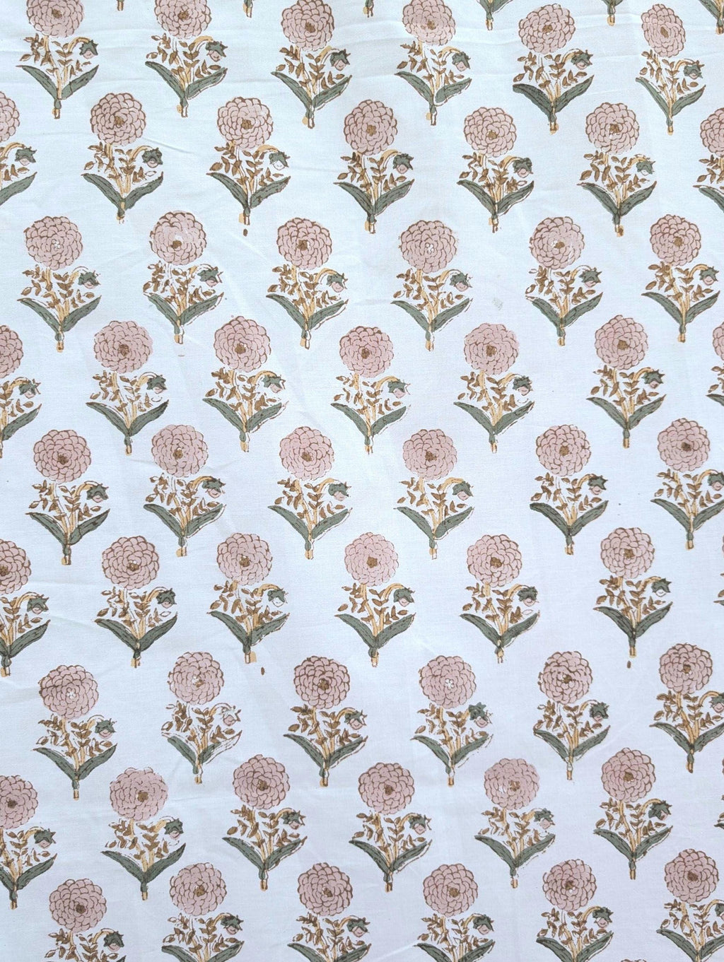 Flat or Fitted Hand Block Printed Peach Dahlia Lightweight Sheet (King, Cal King, Queen, Twin sizes available)