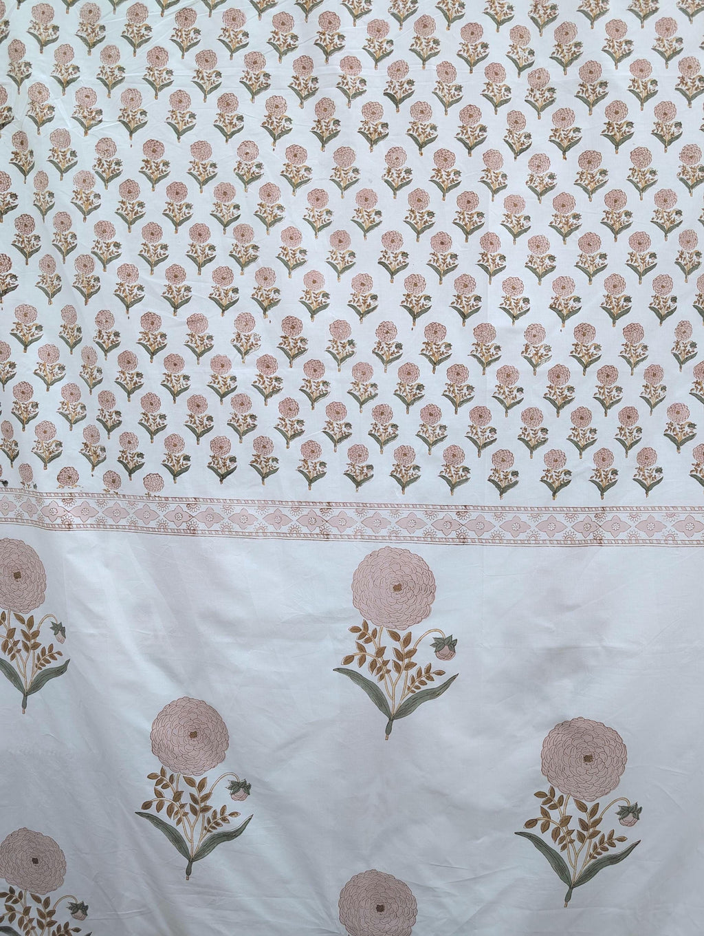 Flat or Fitted Hand Block Printed Peach Dahlia Lightweight Sheet (King, Cal King, Queen, Twin sizes available)