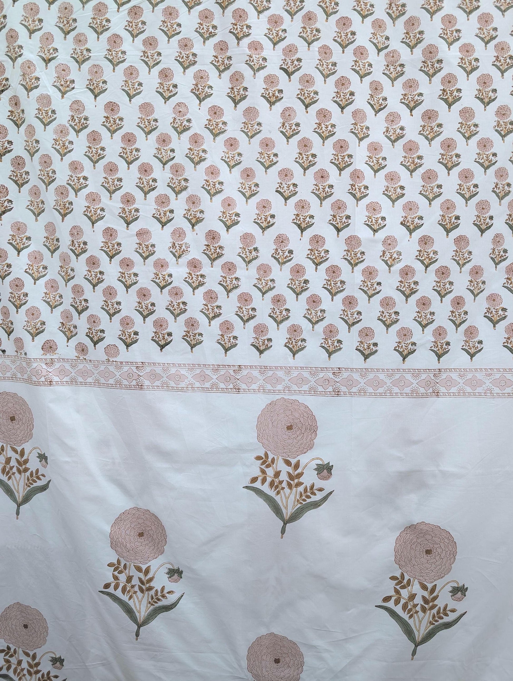 Flat or Fitted Hand Block Printed Peach Dahlia Lightweight Sheet (King, Cal King, Queen, Twin sizes available)