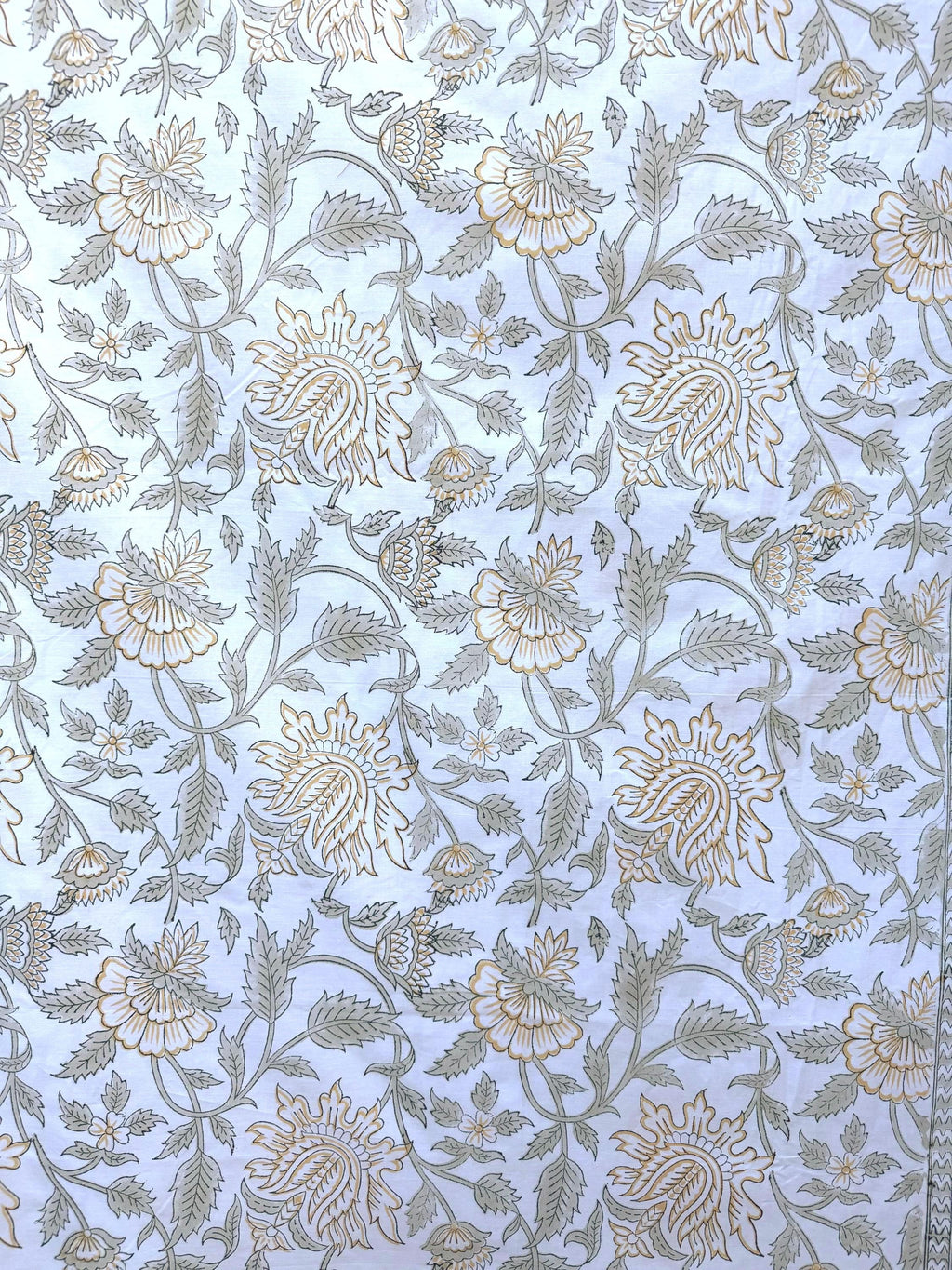 Flat or Fitted Hand Block Printed Peach Floral Percale Cotton Sheet (King and Queen sizes available)