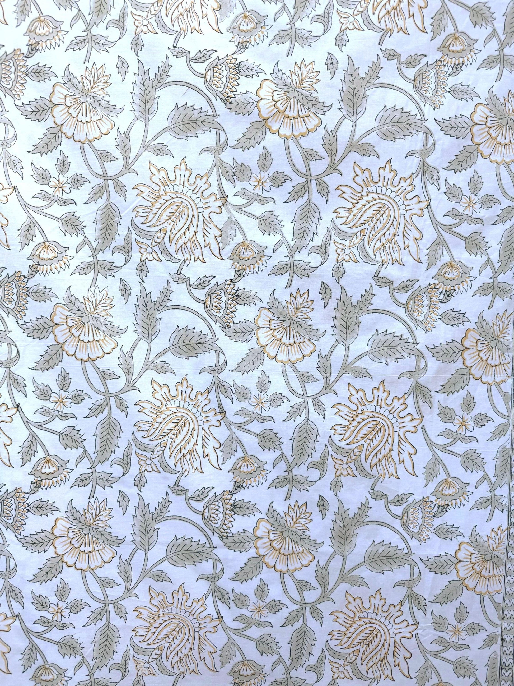 Flat or Fitted Hand Block Printed Peach Floral Percale Cotton Sheet (King and Queen sizes available)