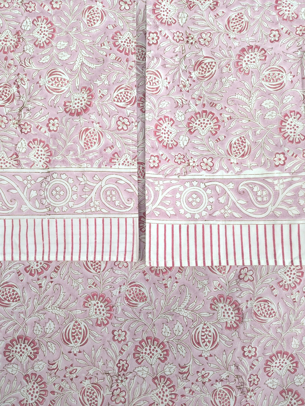 Flat or Fitted Hand Block Printed Pink Floral Lightweight Sheet (King and Queen sizes available)