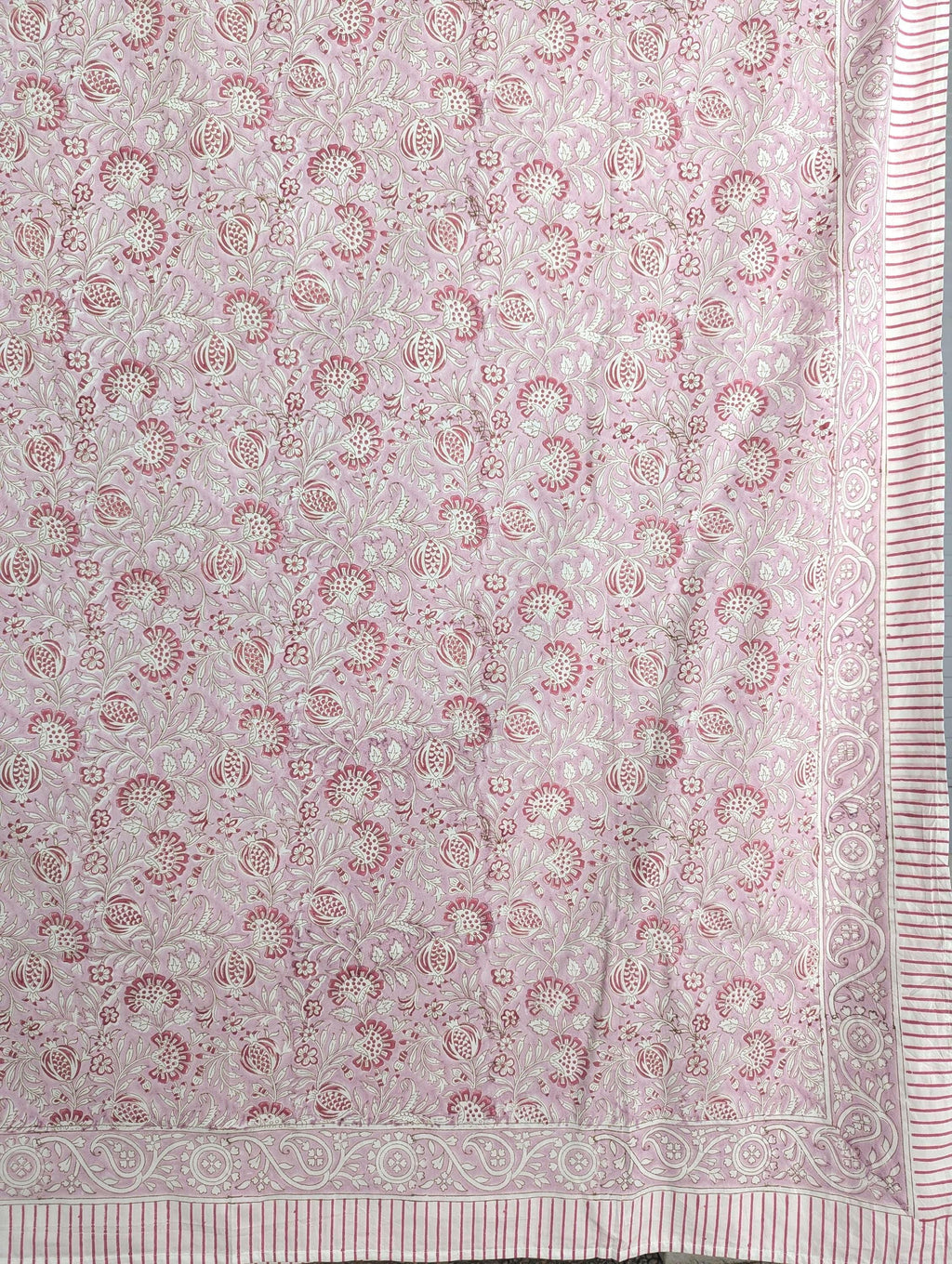 Flat or Fitted Hand Block Printed Pink Floral Lightweight Sheet (King and Queen sizes available)