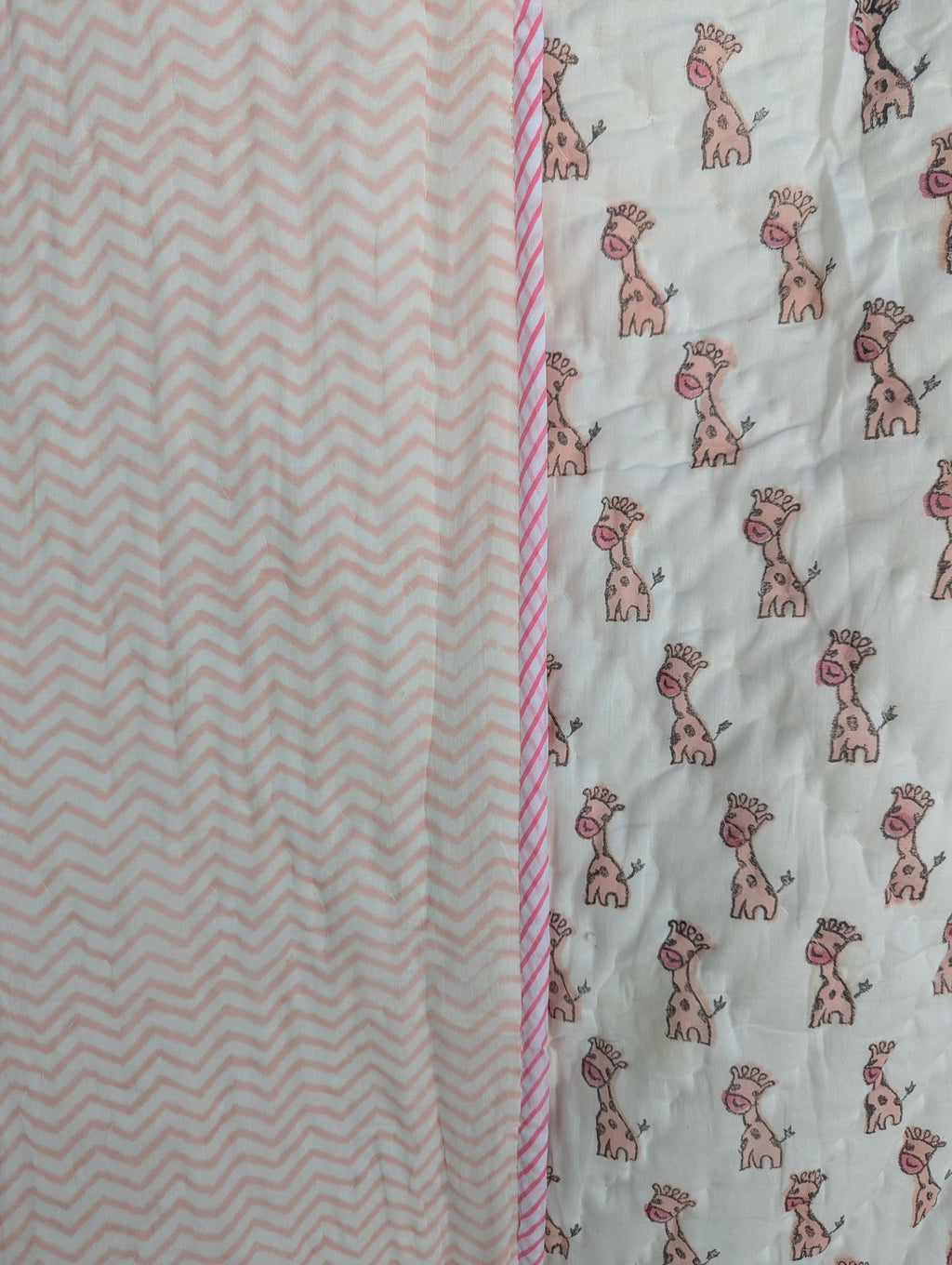 Birdie Giraffe Deer Crane Handcrafted Block Print Baby or Kids Soft Cotton Reversible Blanket (42x60 inches)