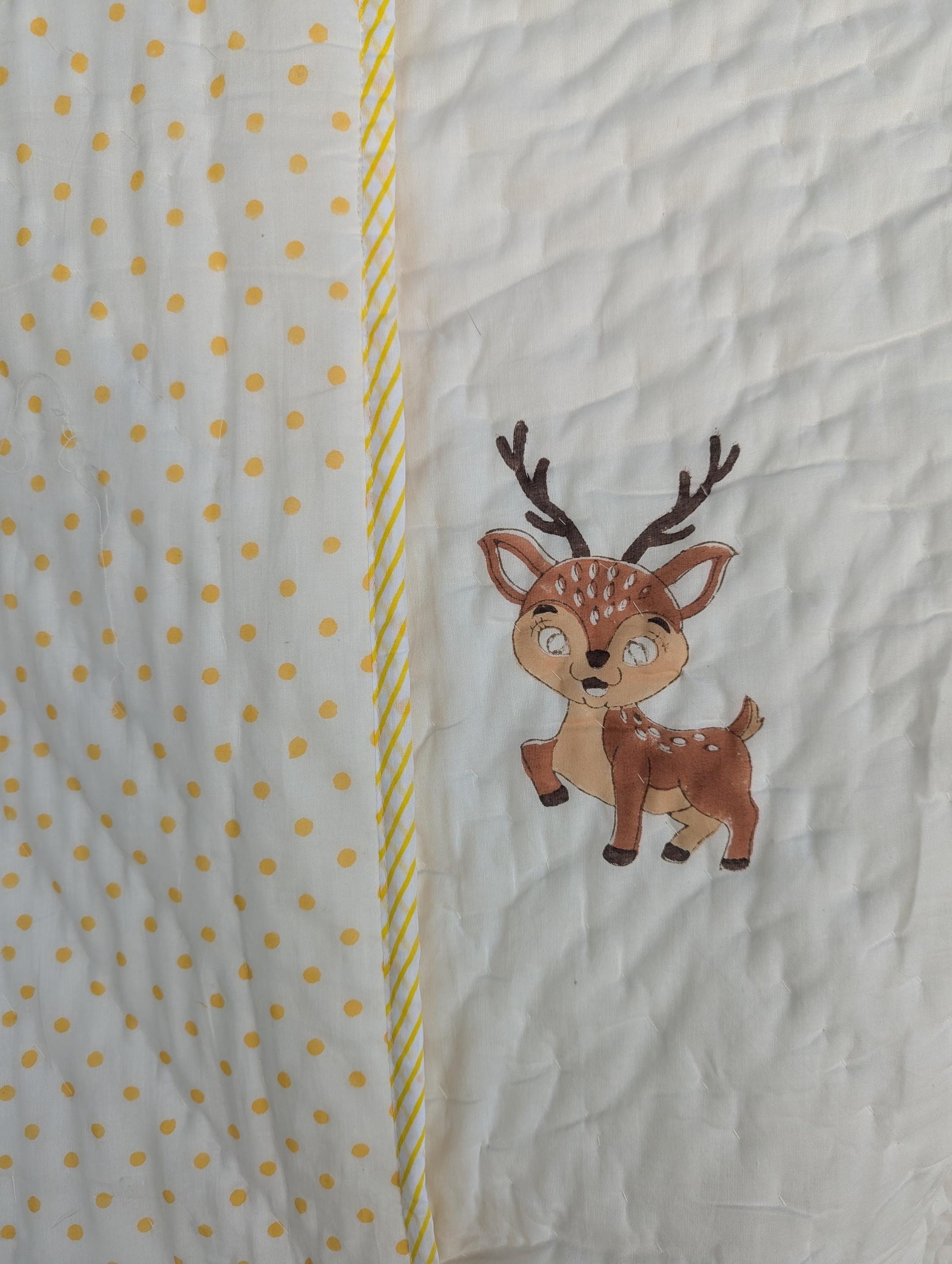 Birdie Giraffe Deer Crane Handcrafted Block Print Baby or Kids Soft Cotton Reversible Blanket (42x60 inches)