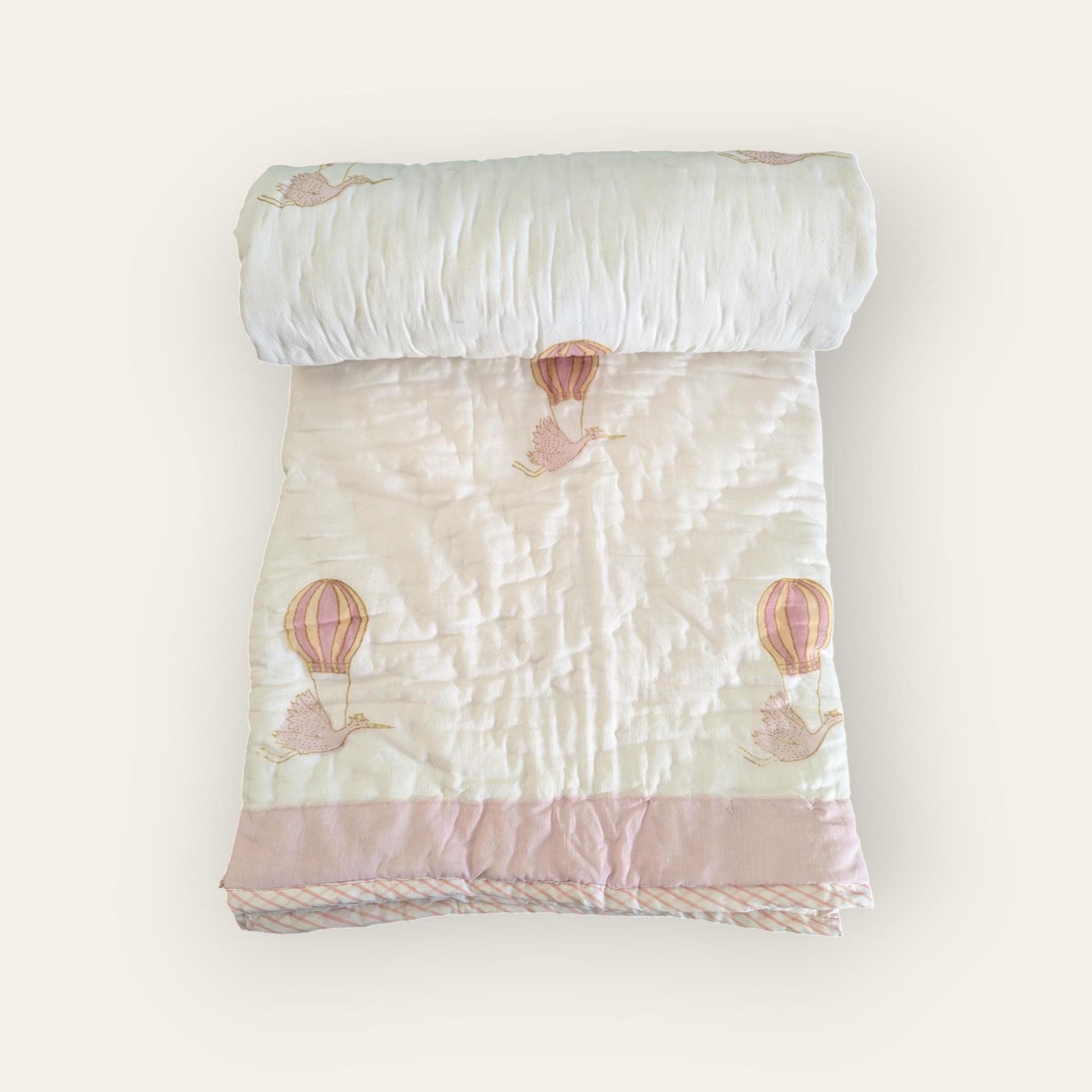 Birdie Giraffe Deer Crane Handcrafted Block Print Baby or Kids Soft Cotton Reversible Blanket (42x60 inches)