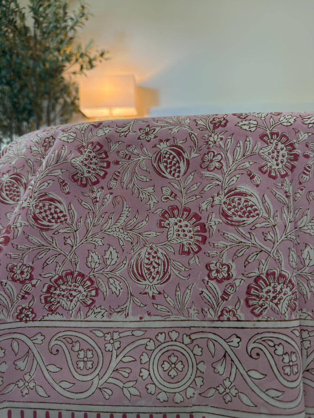 Flat or Fitted Hand Block Printed Pink Floral Lightweight Sheet (King and Queen sizes available)
