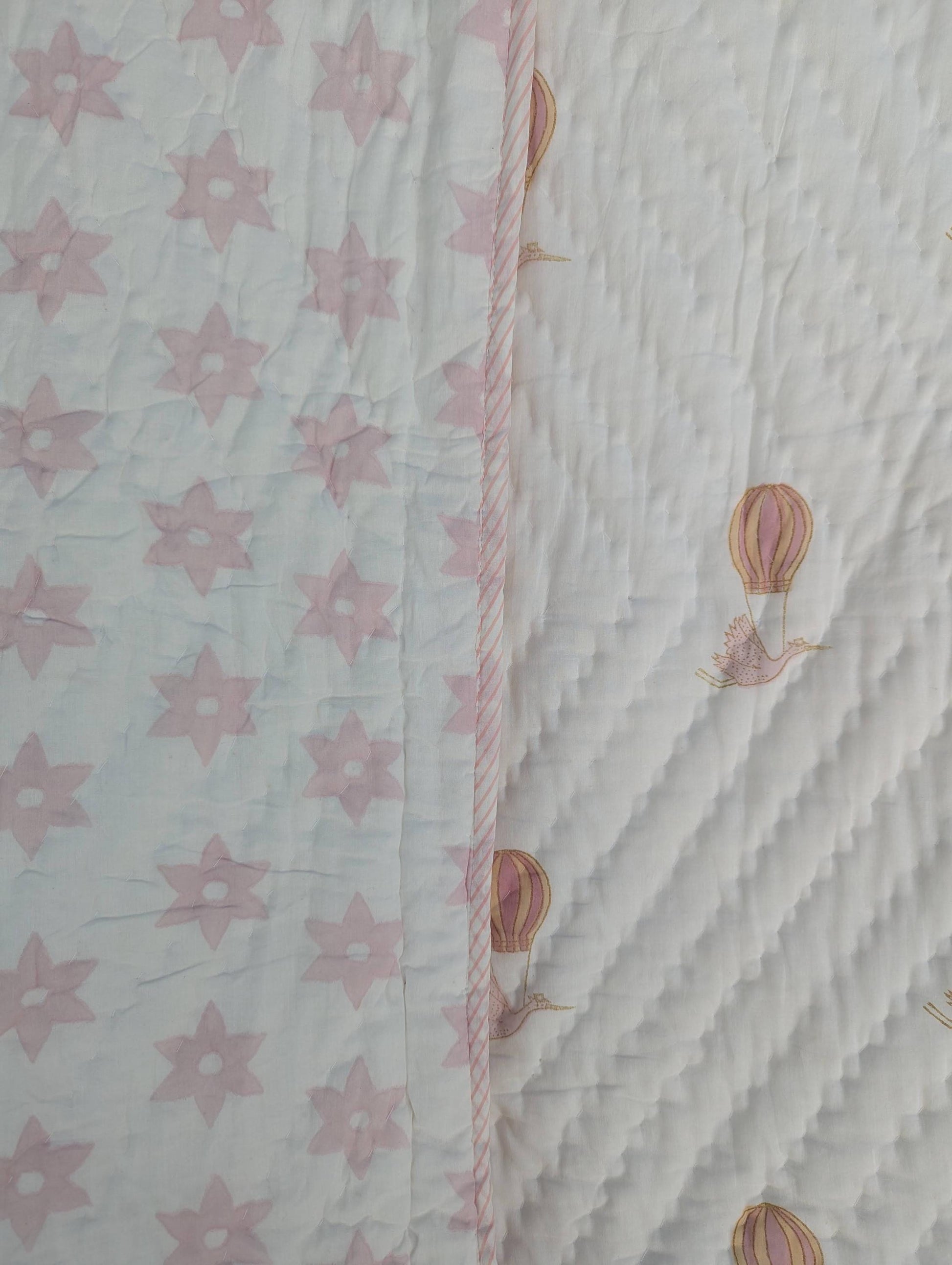 Birdie Giraffe Deer Crane Handcrafted Block Print Baby or Kids Soft Cotton Reversible Blanket (42x60 inches)