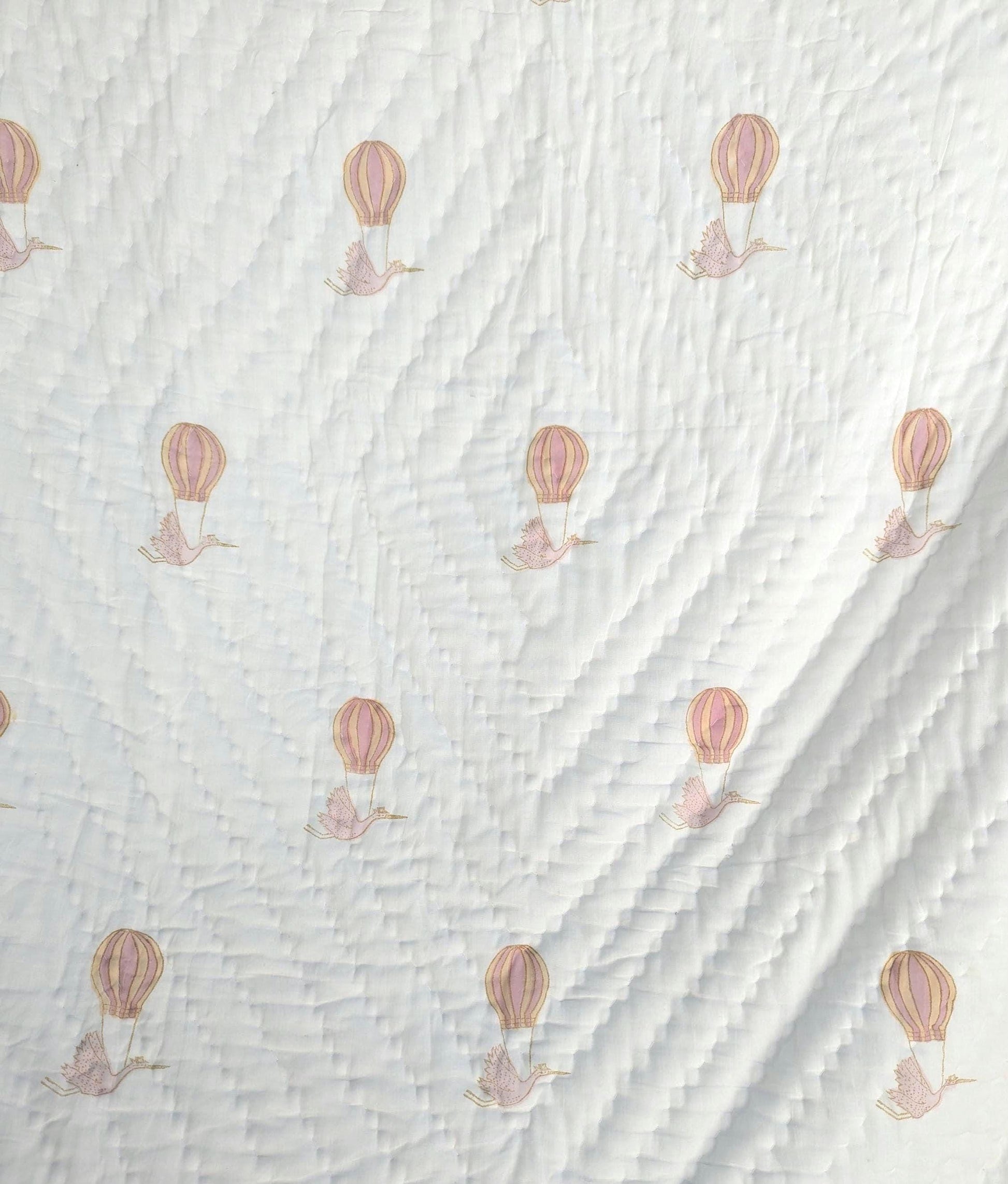 Birdie Giraffe Deer Crane Handcrafted Block Print Baby or Kids Soft Cotton Reversible Blanket (42x60 inches)